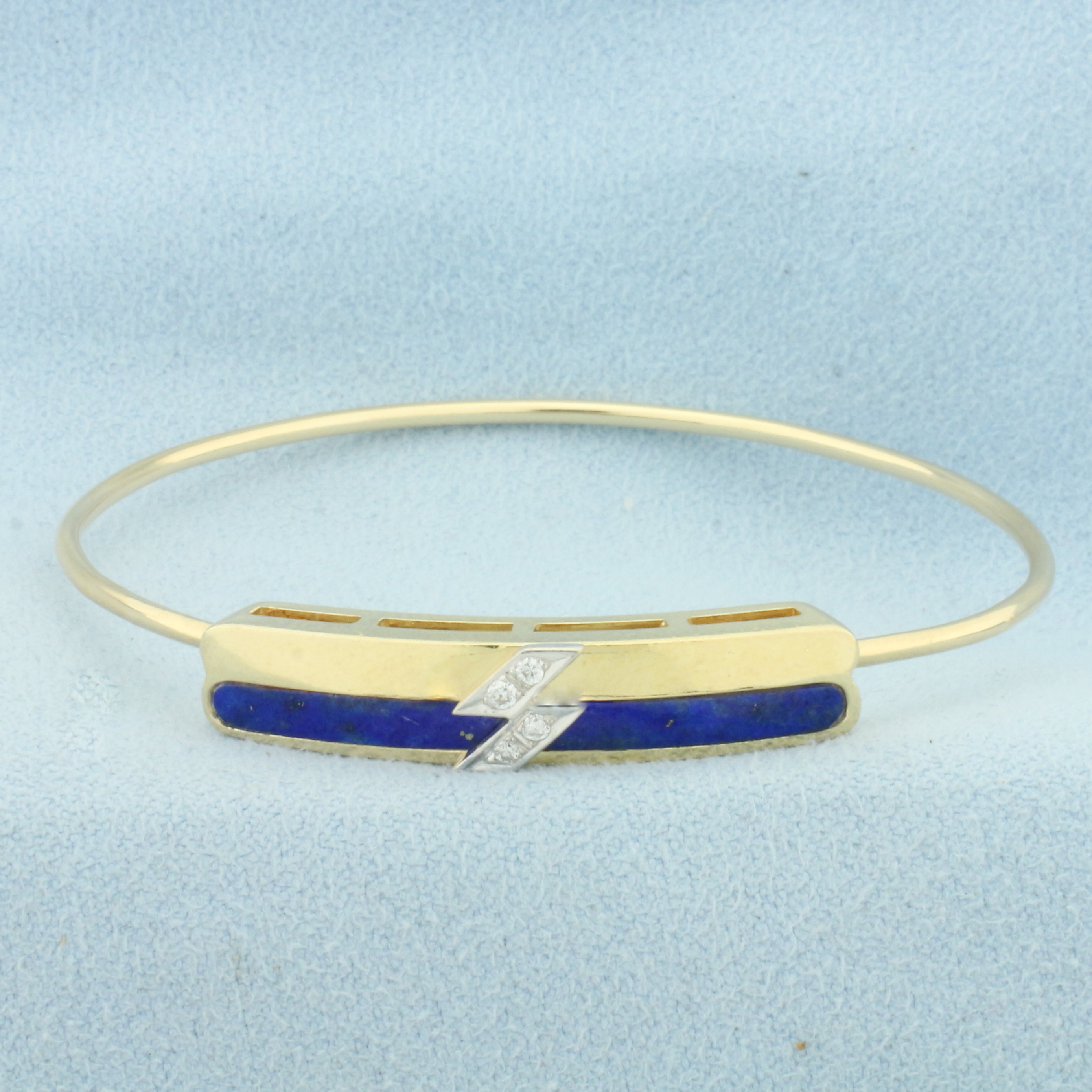 Lapis Lazuli and Diamond Hinged Bangle Bracelet in 14k Yellow Gold