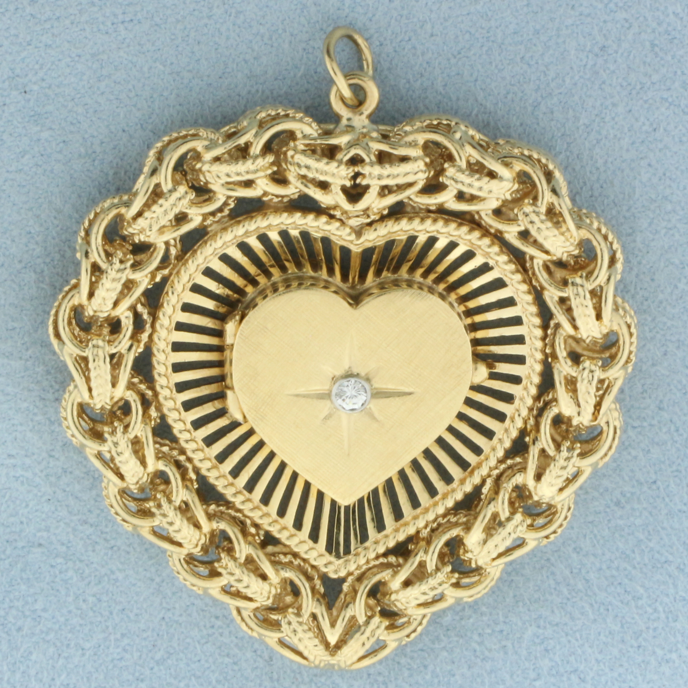 Large Diamond Heart Locket Pendant in 14k Yellow Gold
