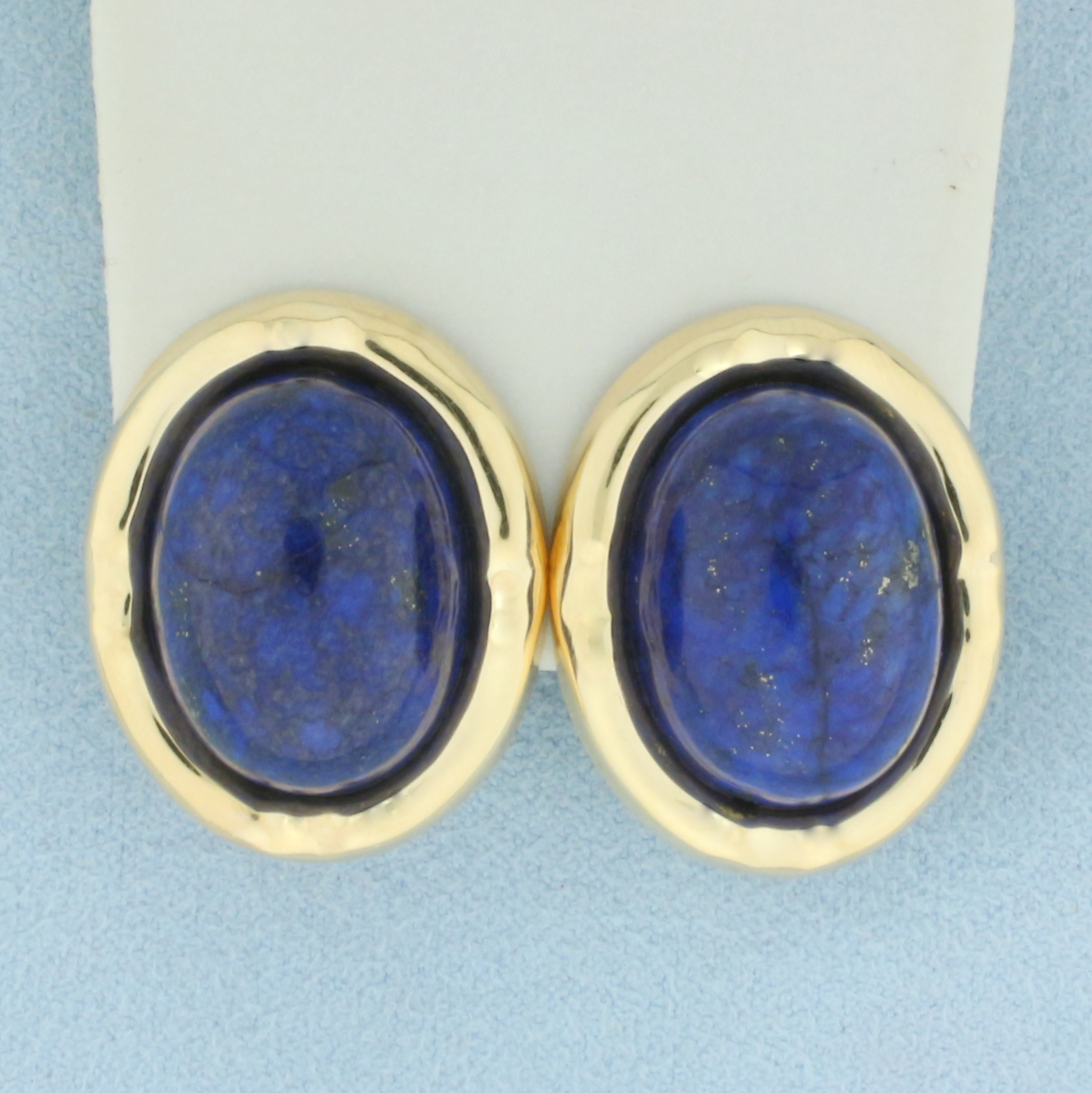 Large Lapis Lazuli Button Earrings in 14k Yellow Gold