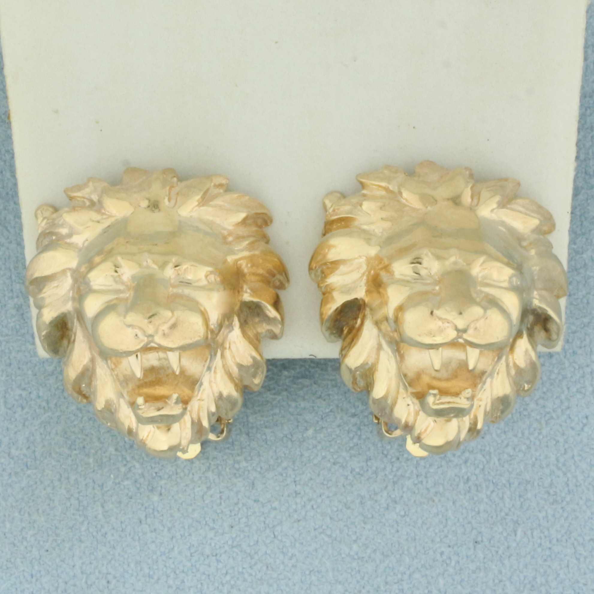 Lion Omega Back Earrings in 14k Yellow Gold