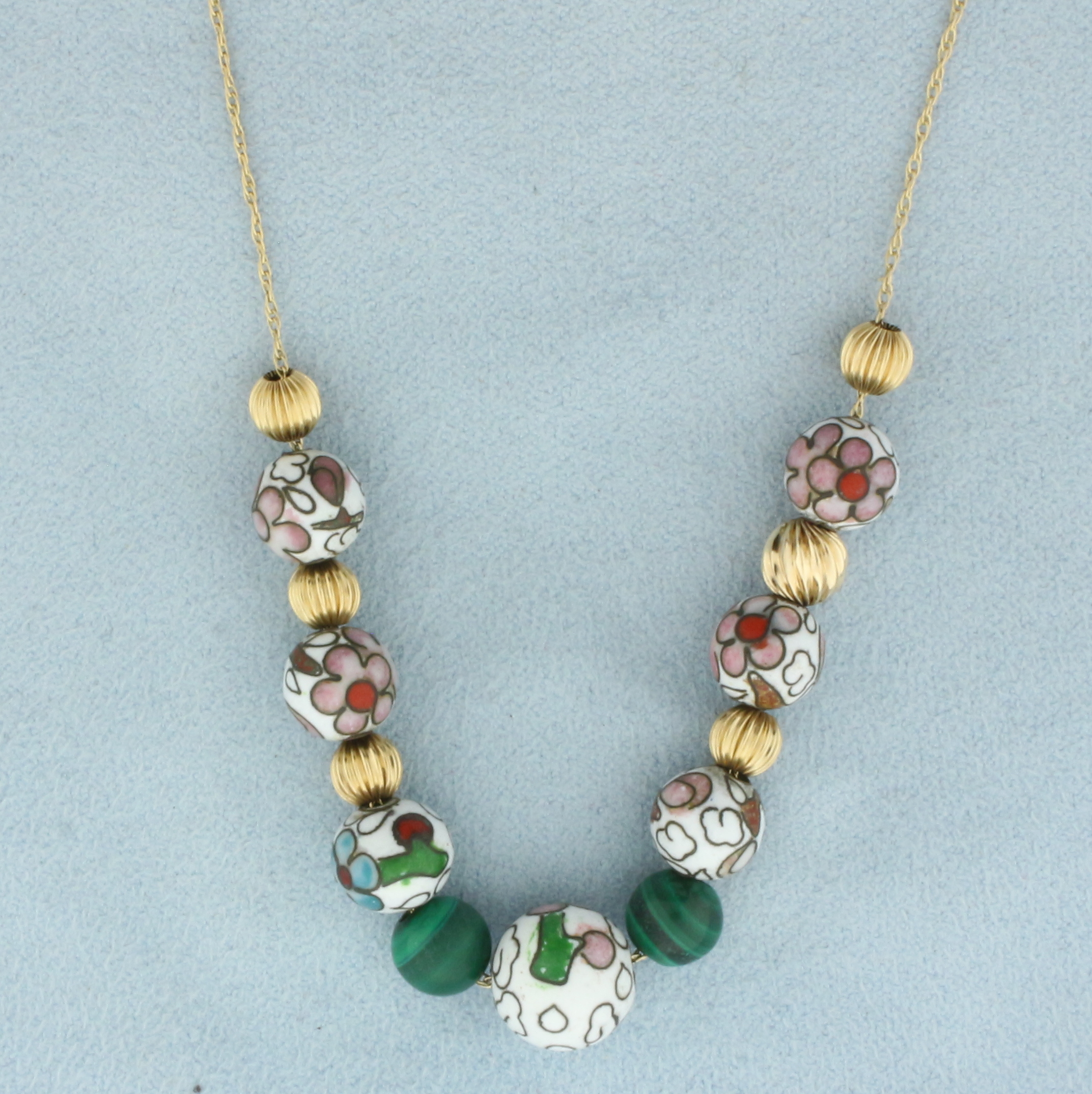 Malachite and Gold Bead Add a Bead Necklace in 14k Yellow Gold