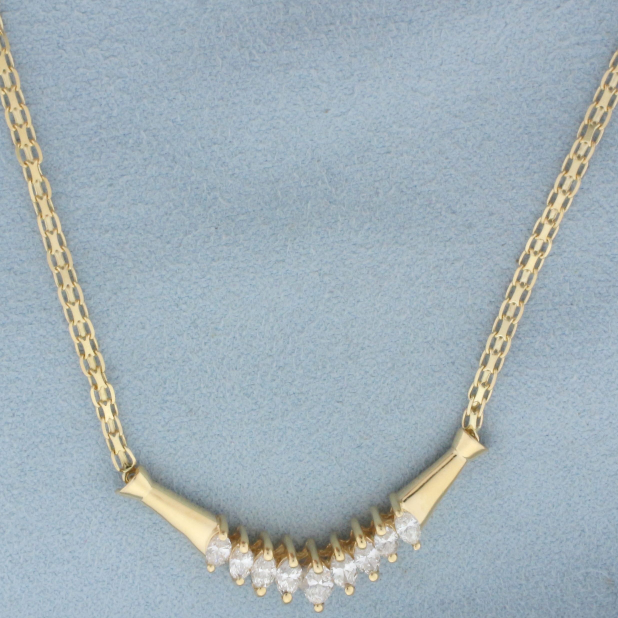 Marquise Diamond Adjustable Length Necklace in 14k Yellow Gold