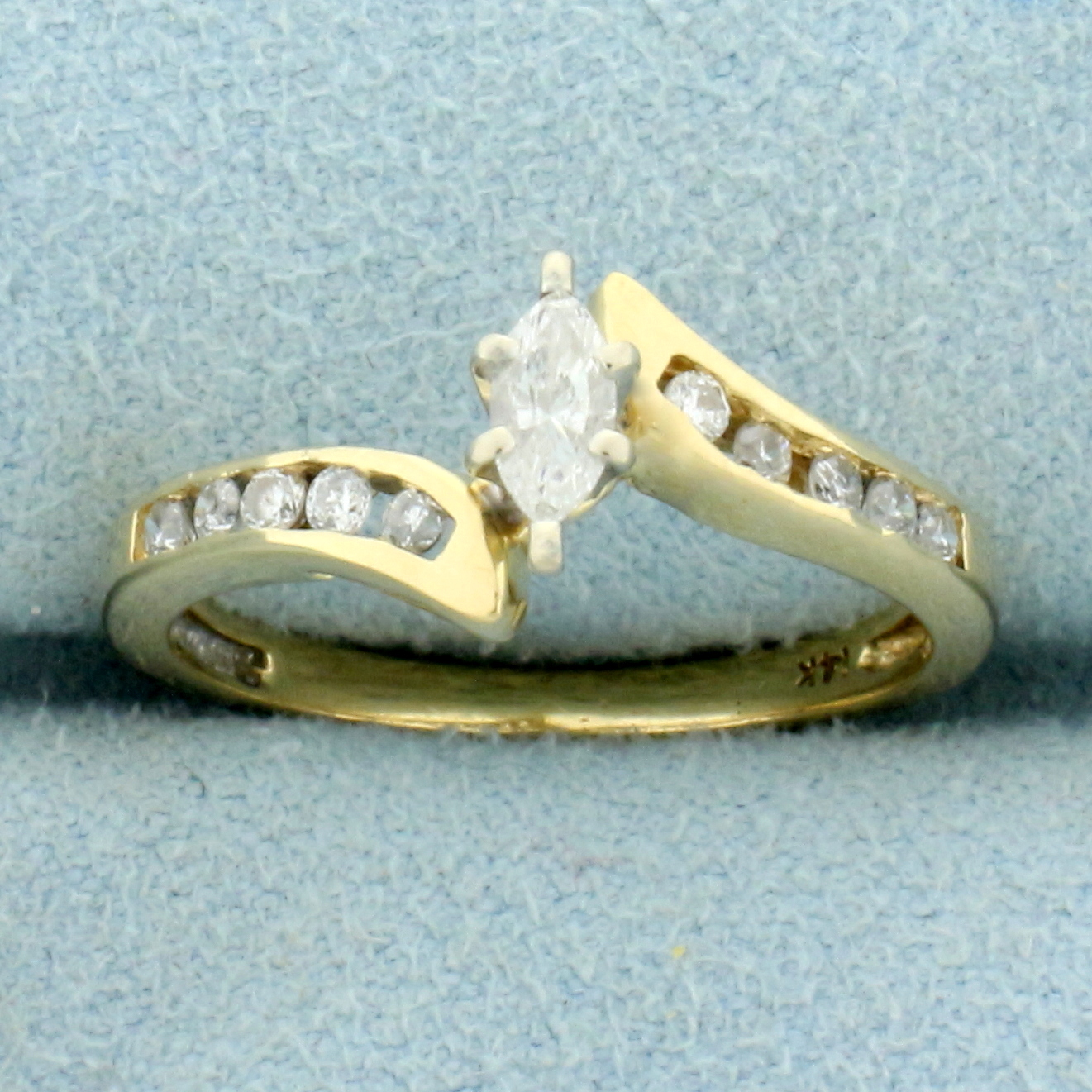 Marquise Diamond Bypass Design Engagement Ring in 14K Yellow Gold