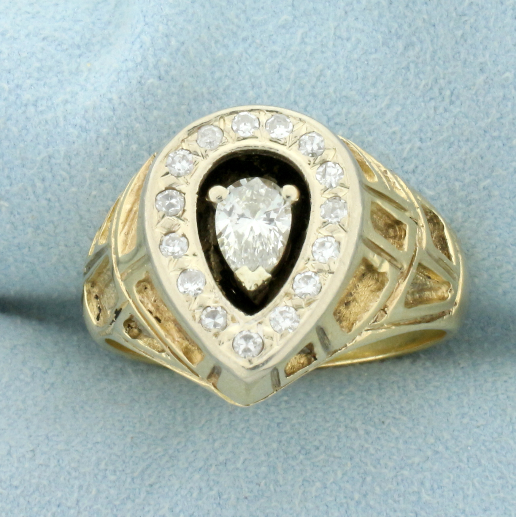 Mens 3/4ct TW Diamond Pear Shaped Statement Ring in 14K Yellow Gold ...