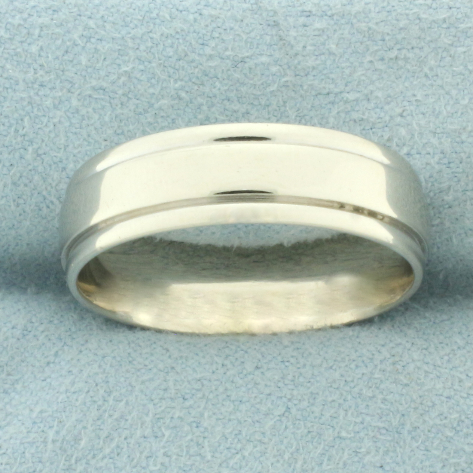 Men's Banded Edge Wedding Band Ring in 14k White Gold
