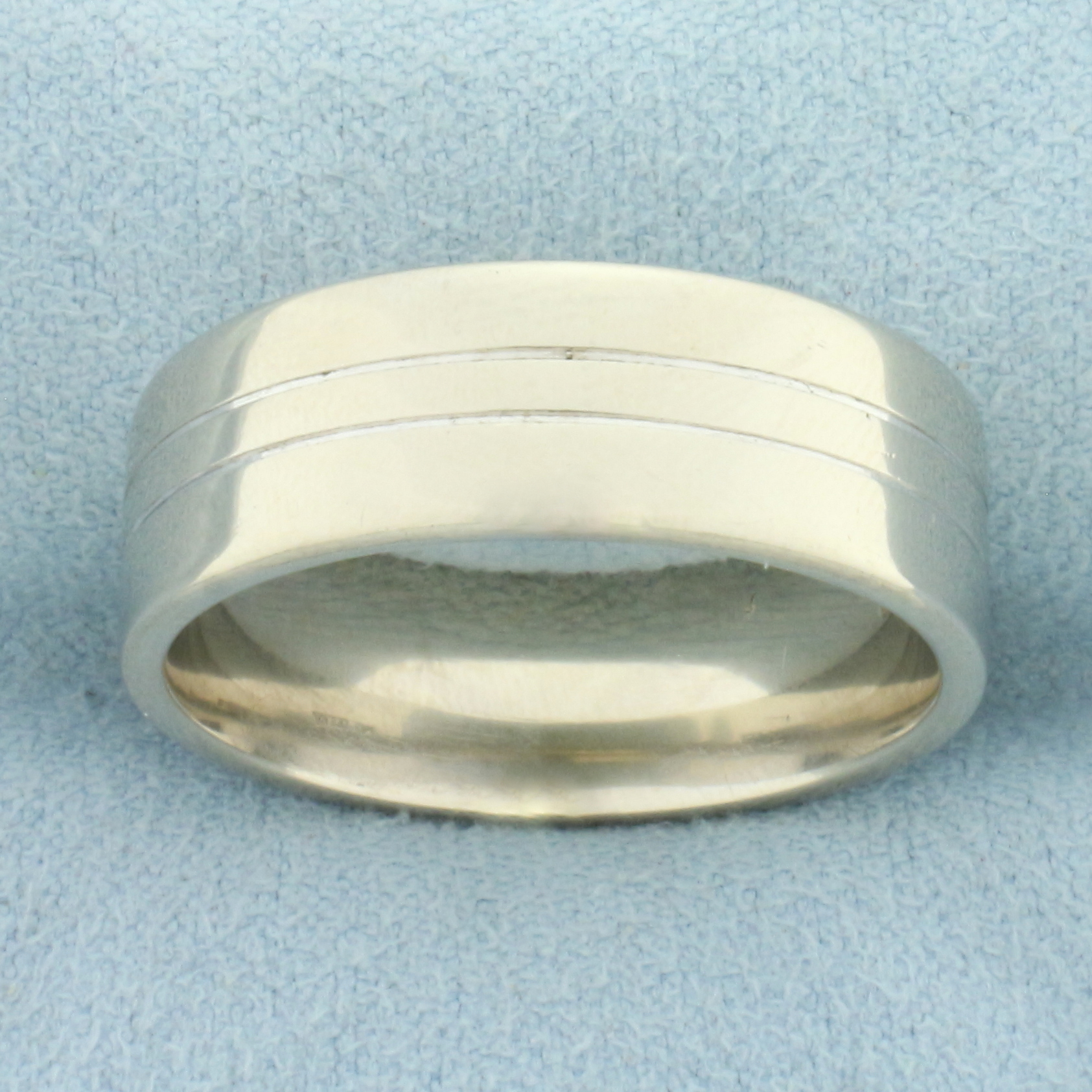 Mens Designer Diana Banded Wedding Band Ring in 14k White Gold