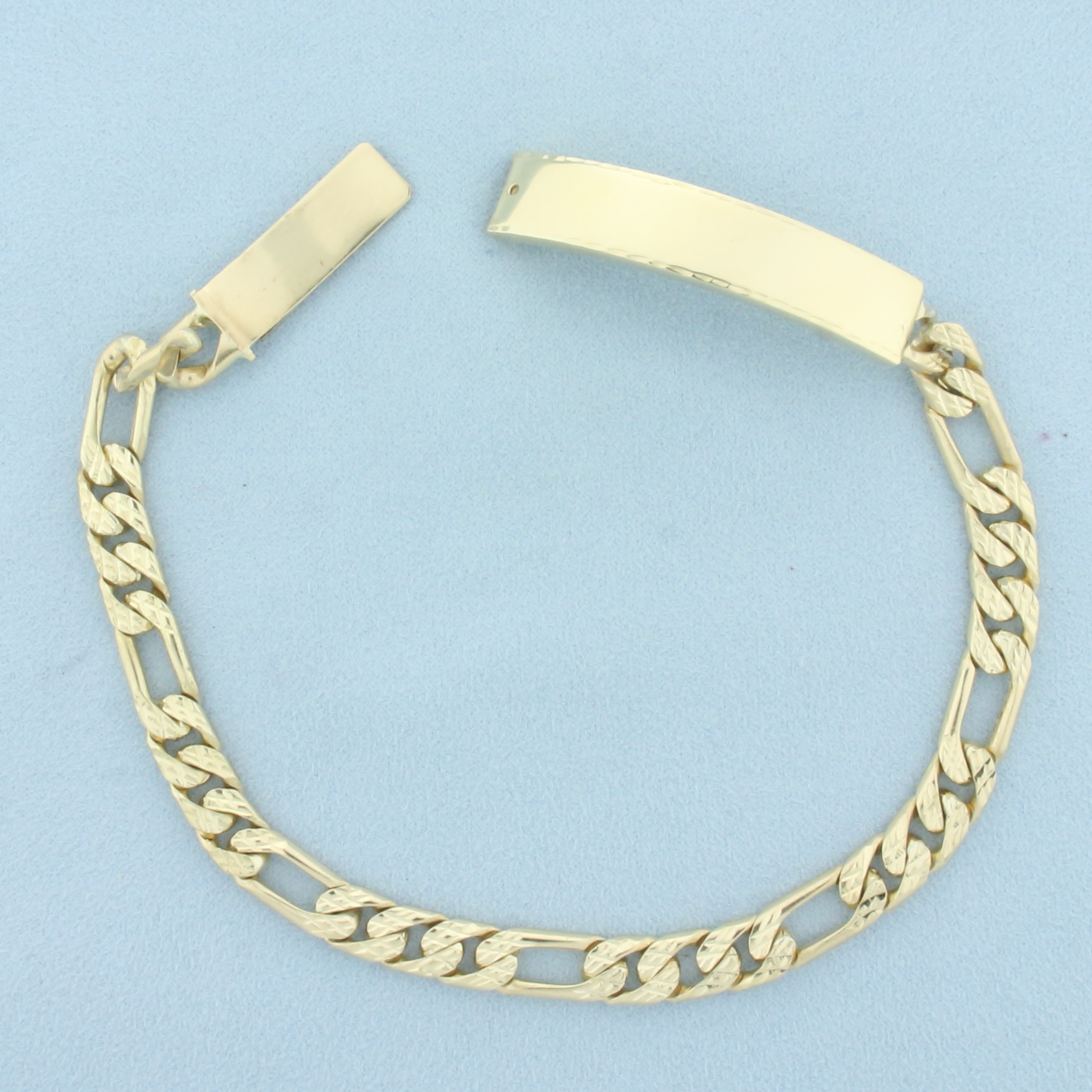 Mens Figaro Name Plate ID Bracelet in 10k Yellow Gold