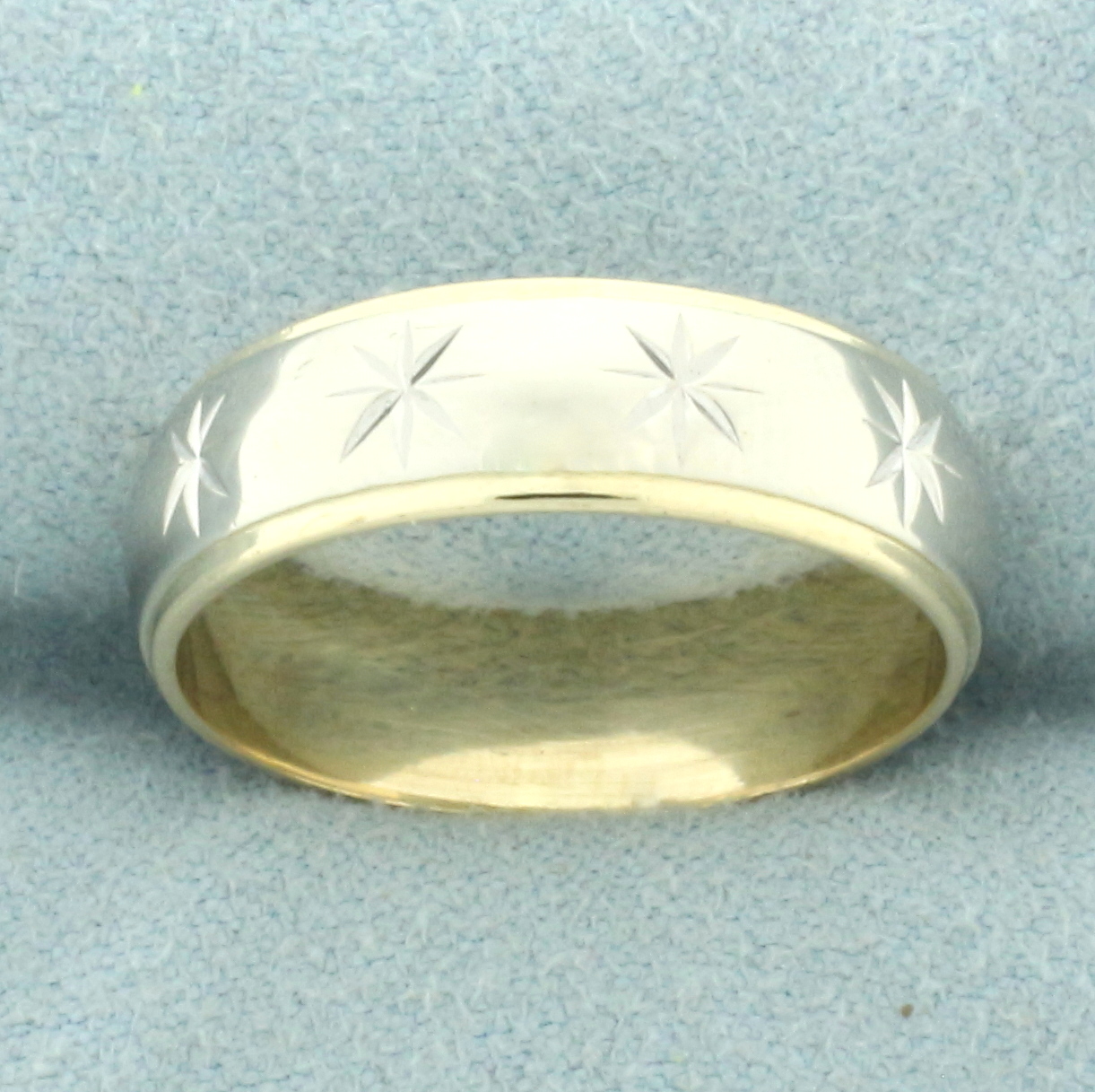 Mens Two Tone Star Design Band Ring in 14k Yellow and White Gold