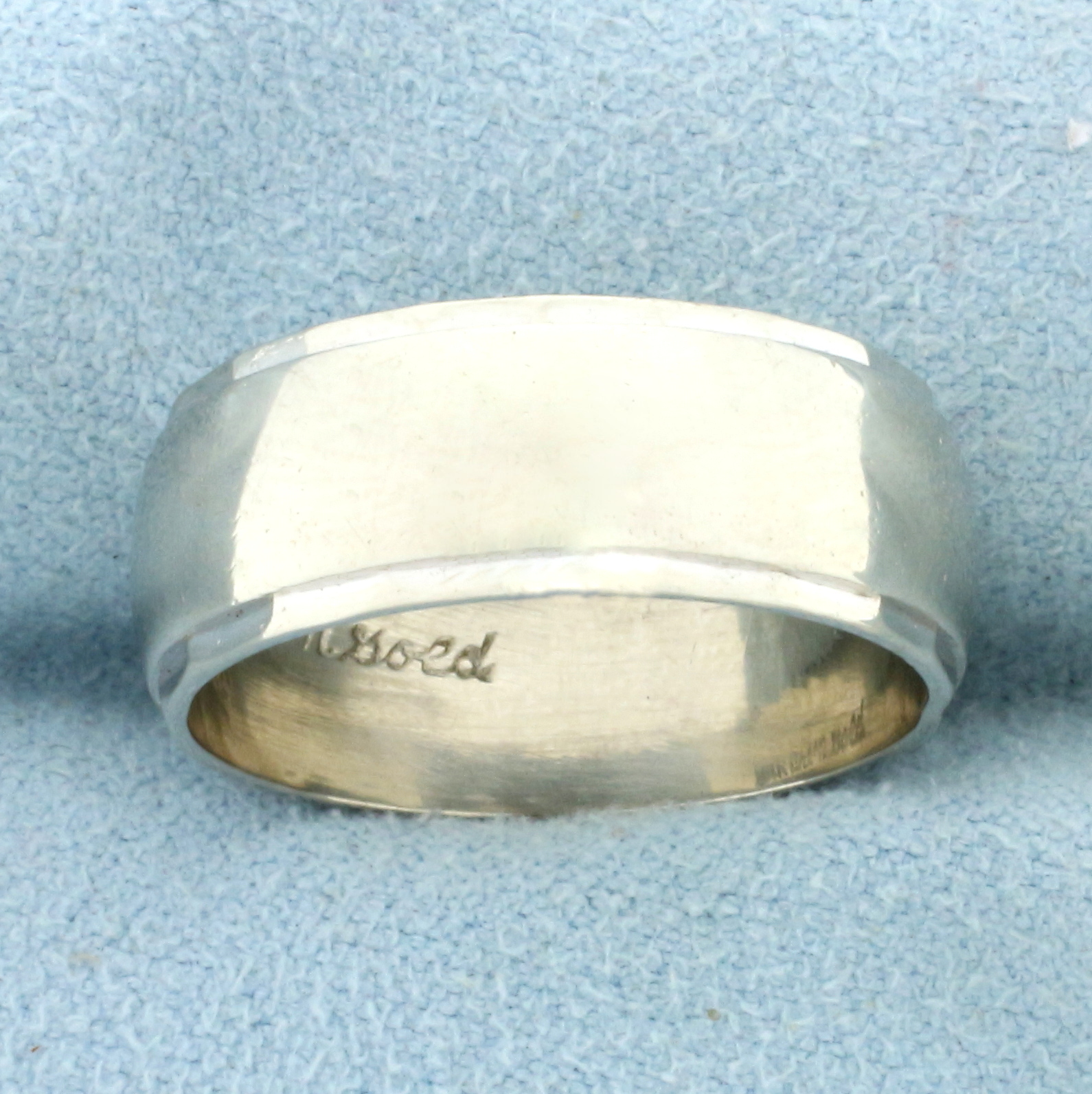 Mens Wide 8mm Wedding Band Ring in 14K White Gold