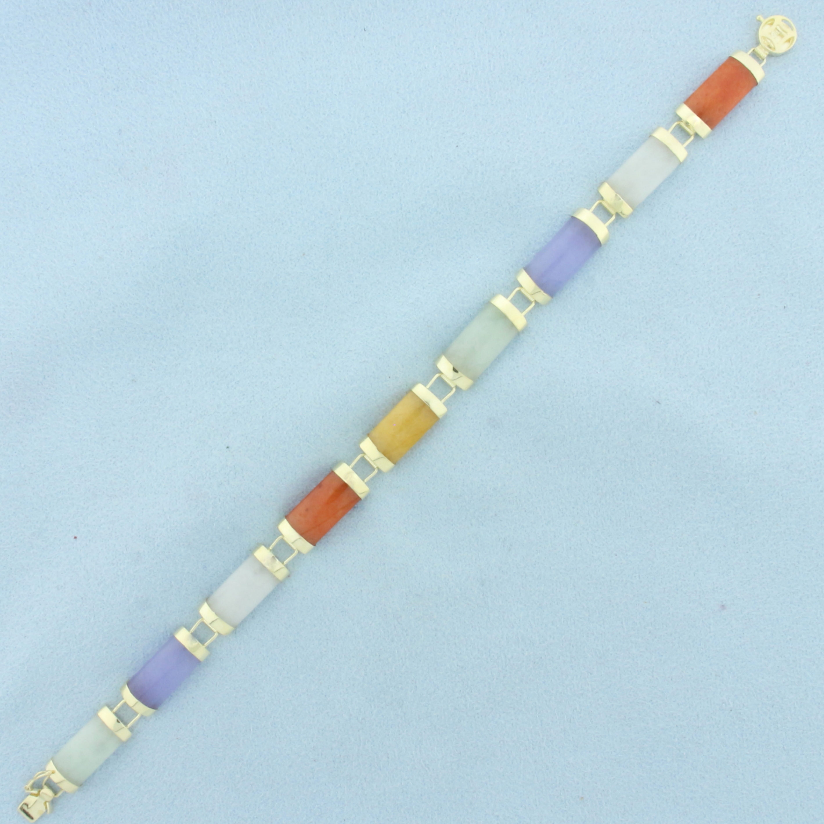 Multi Color Jade Good Fortune Bracelet in 14k Yellow Gold