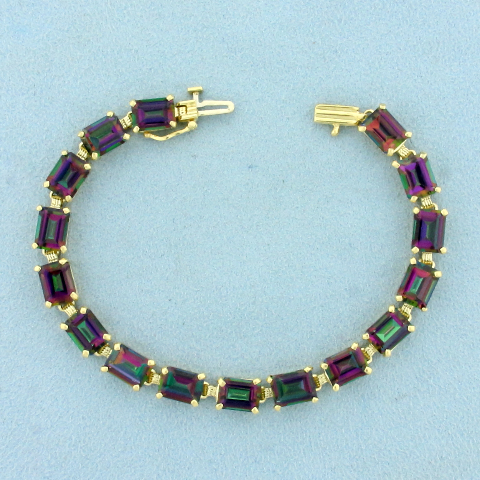 Mystic Topaz Line Tennis Bracelet in 14K Yellow Gold