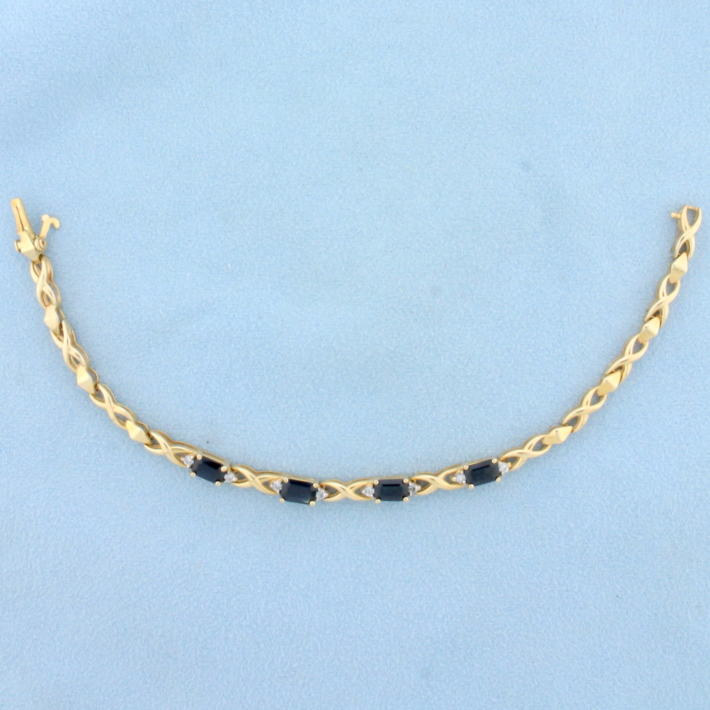 Natural Sapphire and Diamond Tennis Bracelet in 14K Yellow Gold