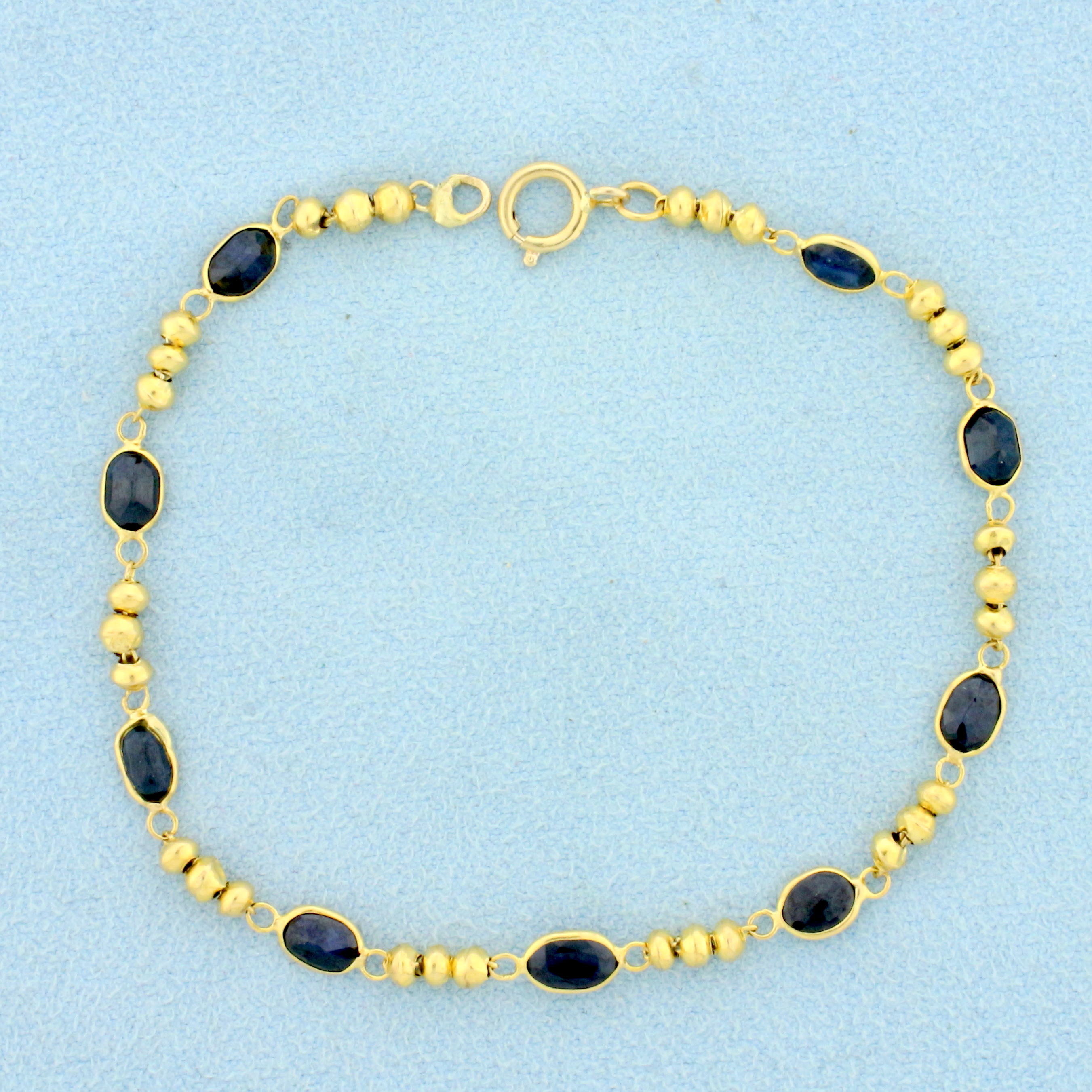 Natural Sapphire Ball Bead Bracelet in 14K Yellow Gold