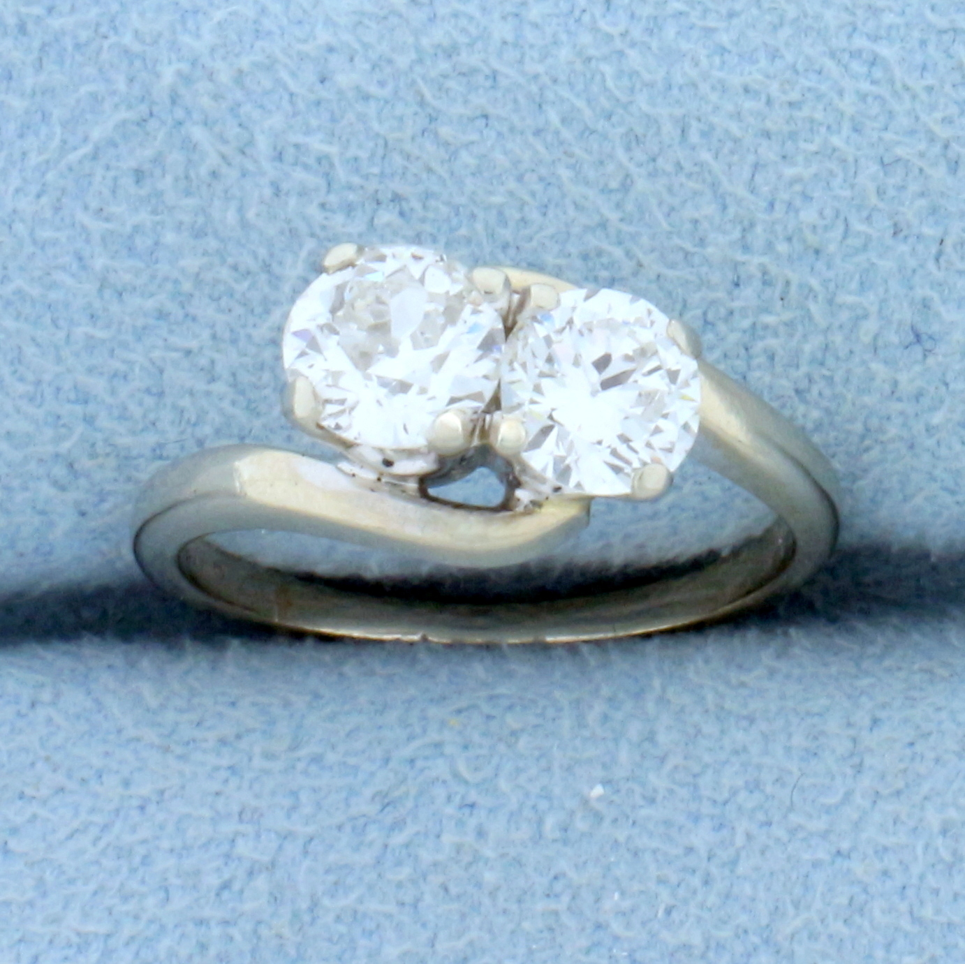 Old European and Round Brilliant Two Stone Toi et Moi Diamond Ring in 14k White Gold