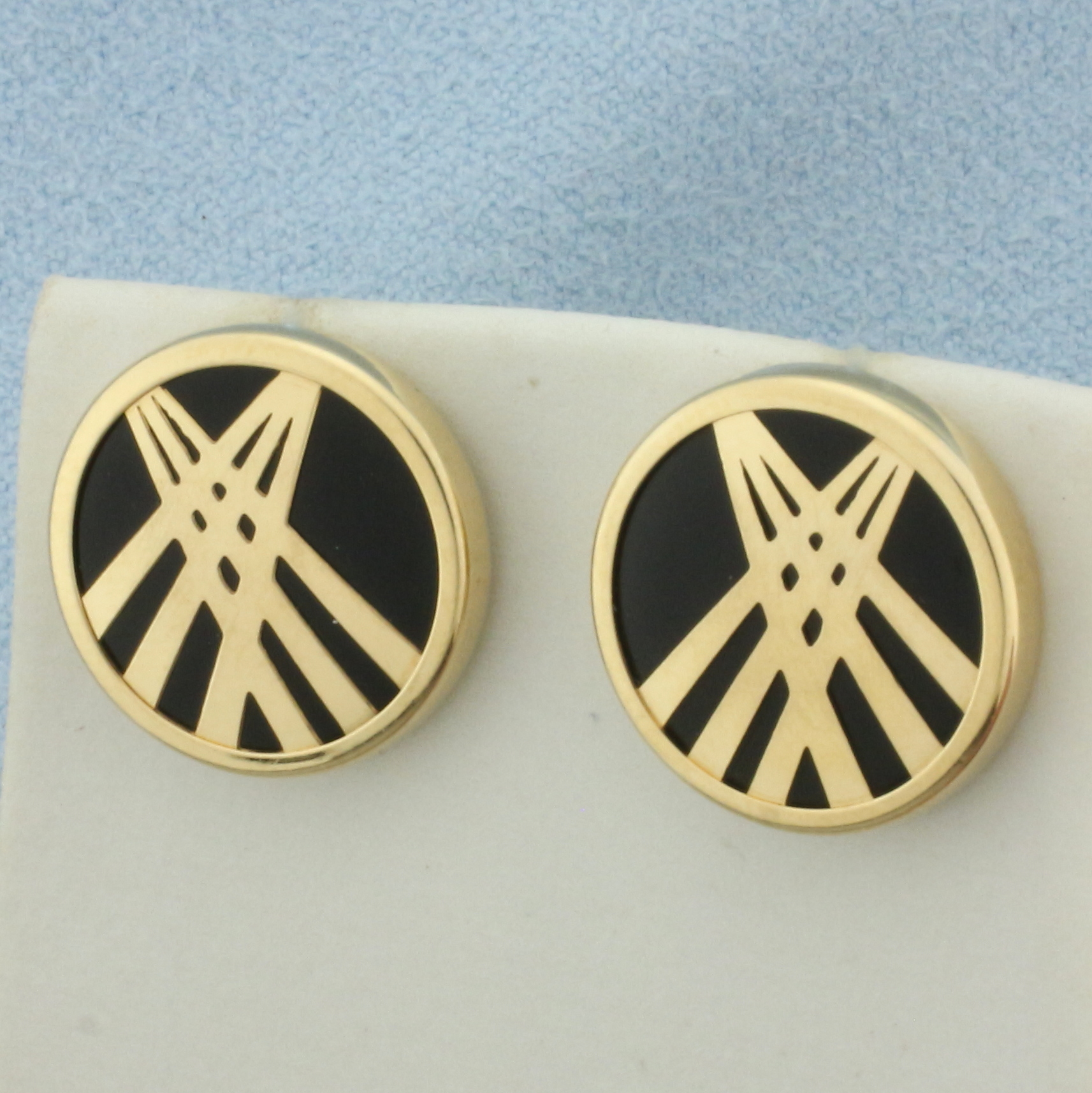 Onyx Button Earrings in 14k Yellow Gold