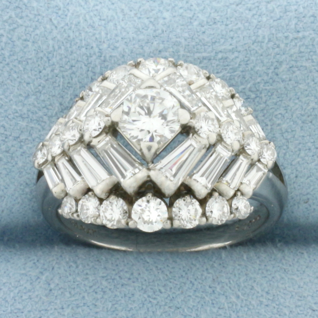 Oscar Heyman Numbered Mid Century Round and Baguette Diamond Ring in Platinum