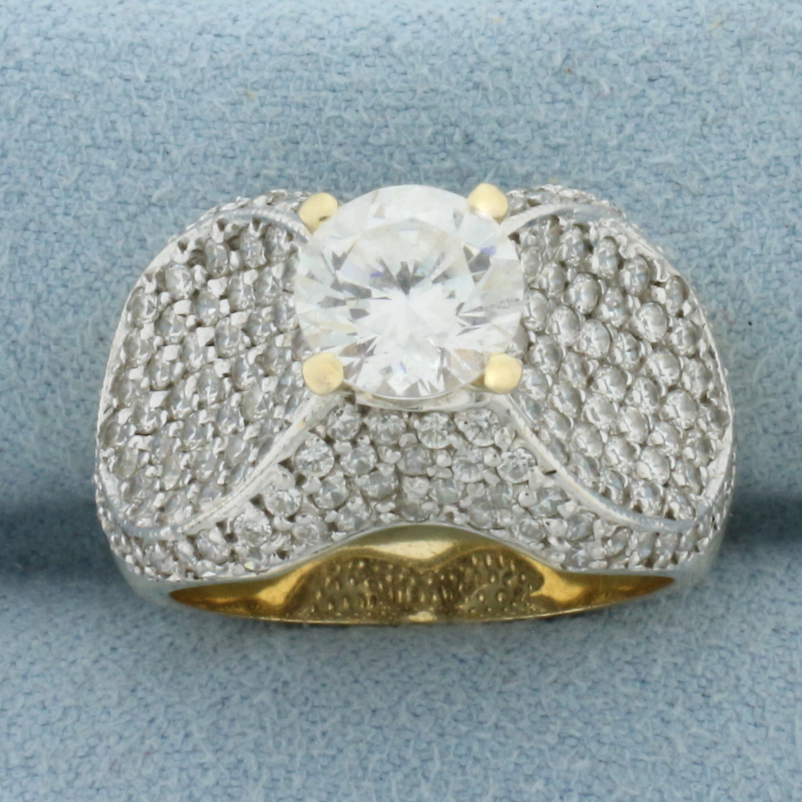 Pave CZ Engagement Ring in 14k Yellow Gold