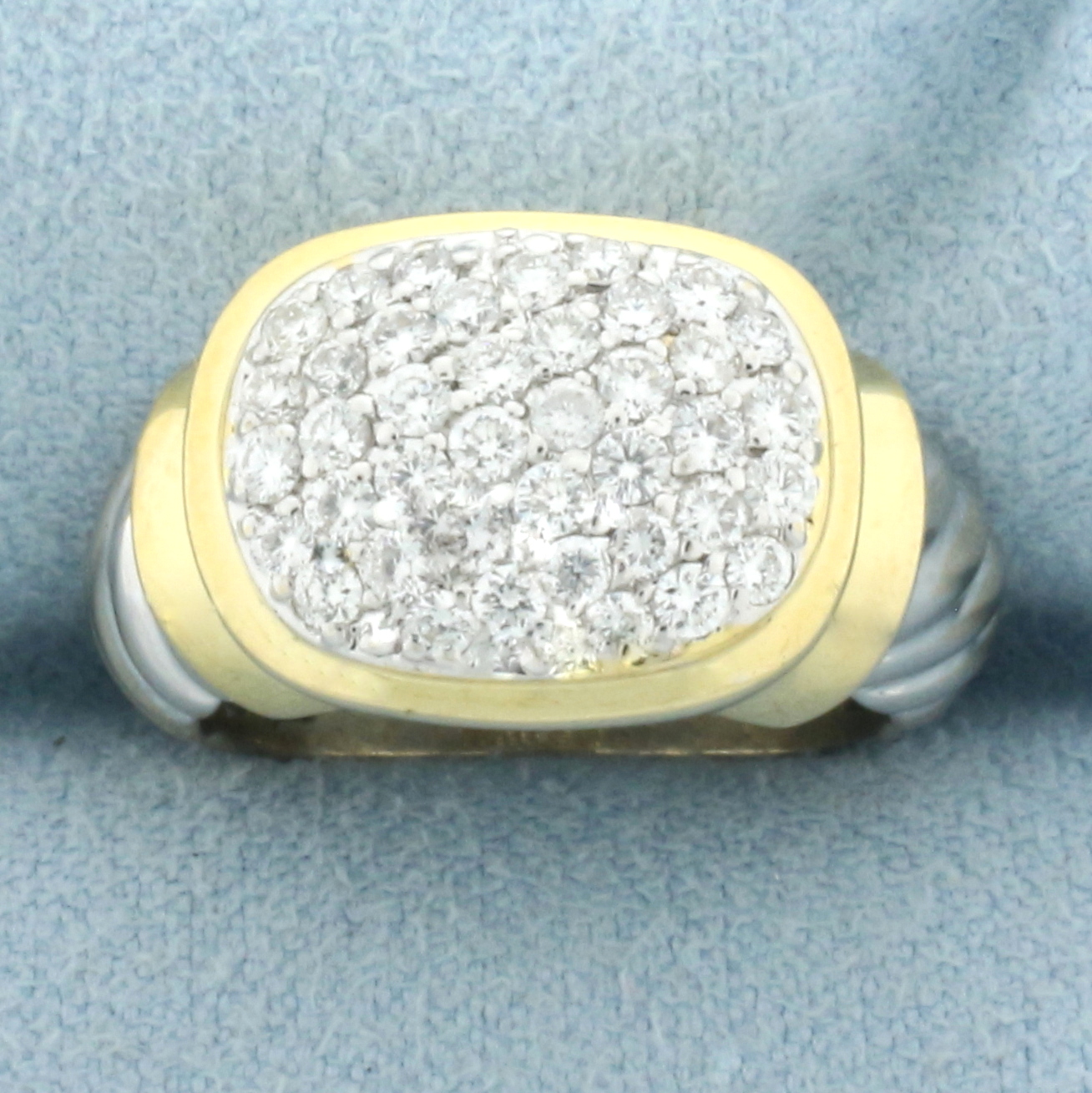 Pave Diamond Cable Design Ring in 18k Yellow and White Gold