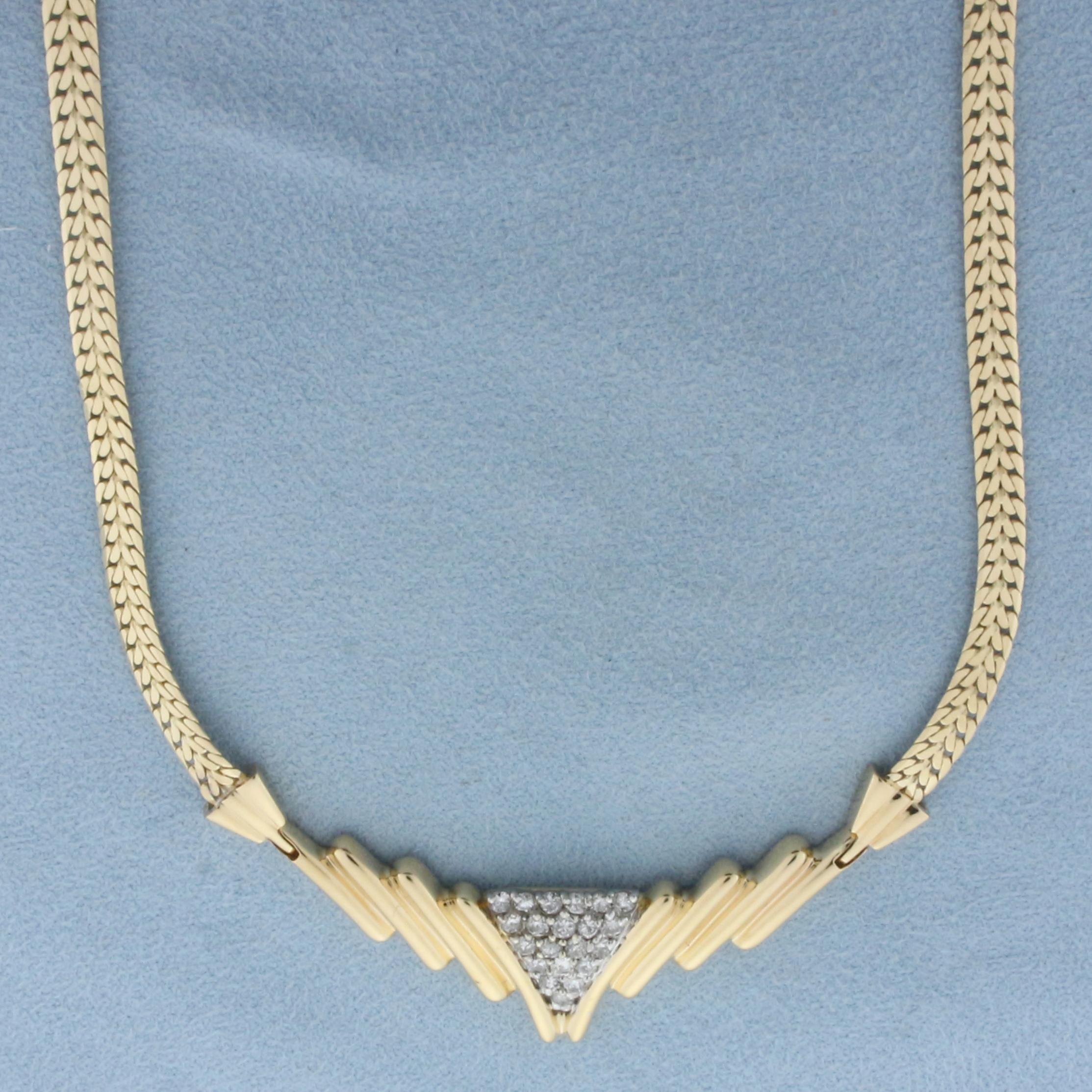 Pave Diamond V Necklace in 14k Yellow Gold