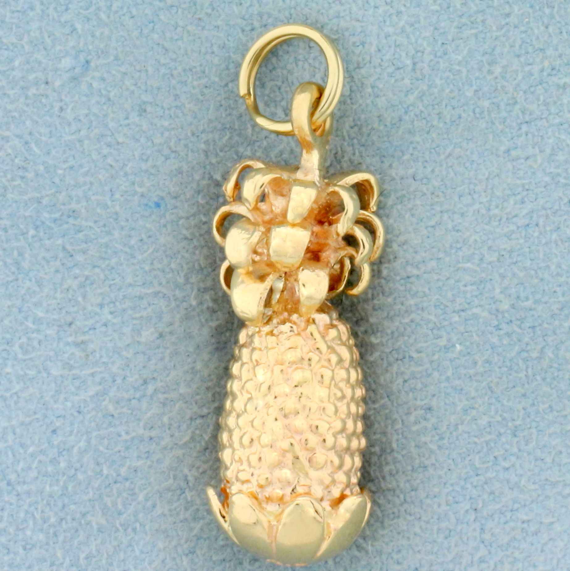 Pineapple Pendant or Charm in Solid 14K Yellow Gold