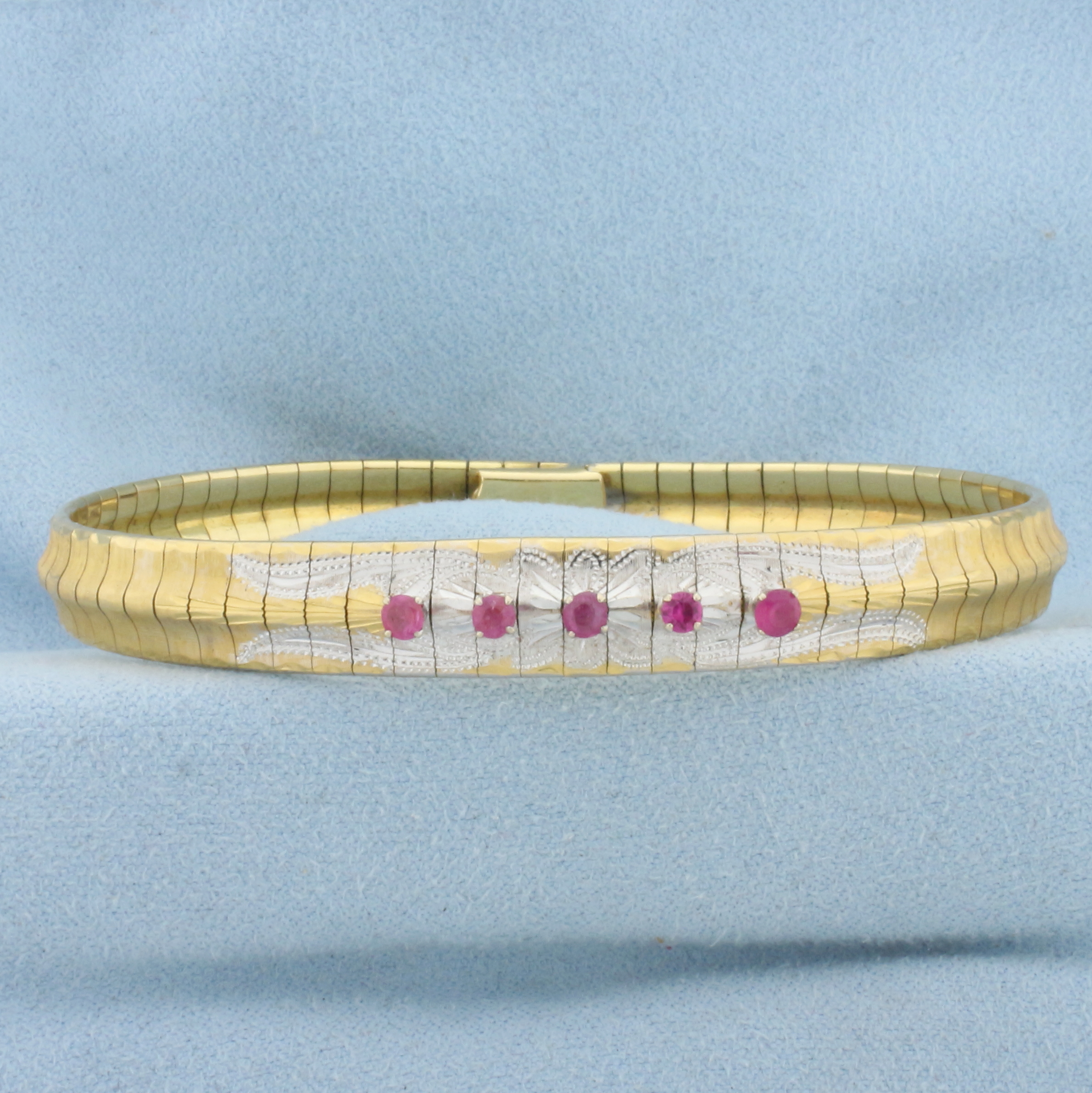Pink Sapphire Omega Bracelet in 18K Yellow and White Gold