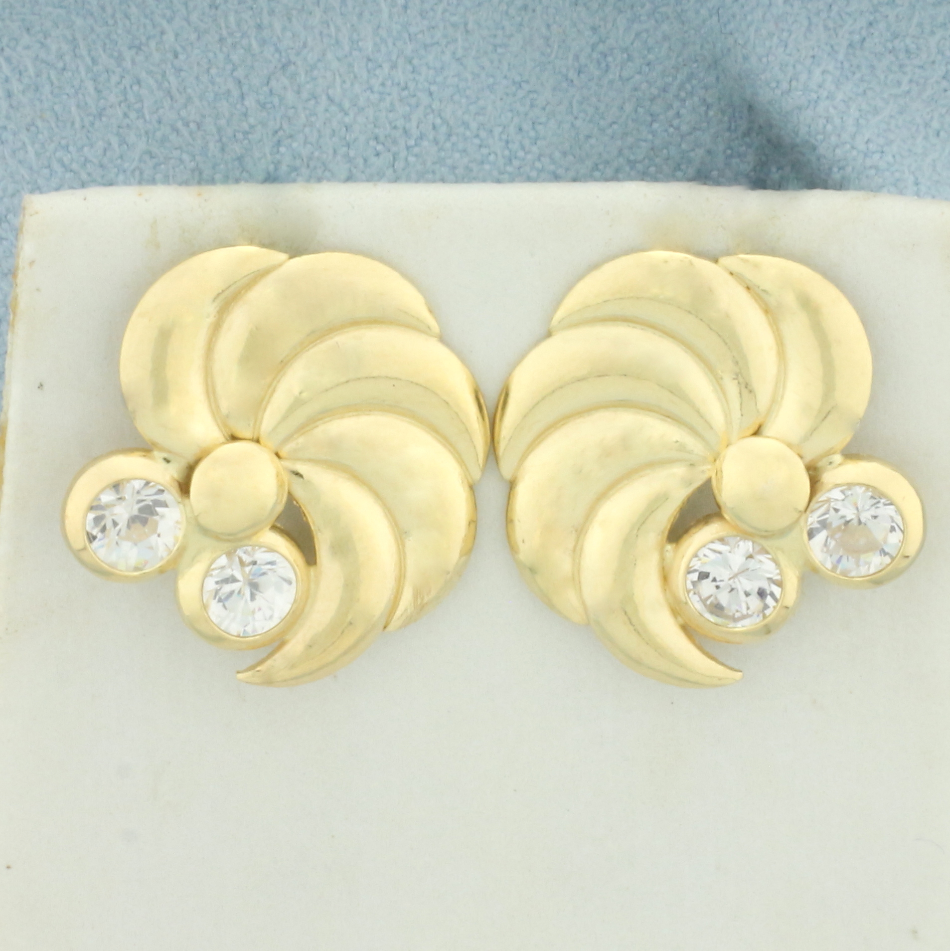 Pinwheel Design CZ Earrings in 18k Yellow Gold