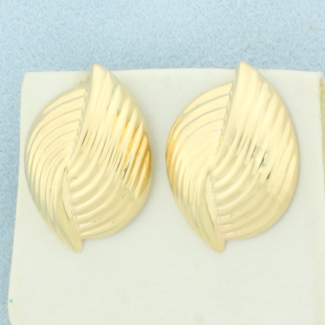 Puffy Ridged Statement Earrings in 14k Yellow Gold