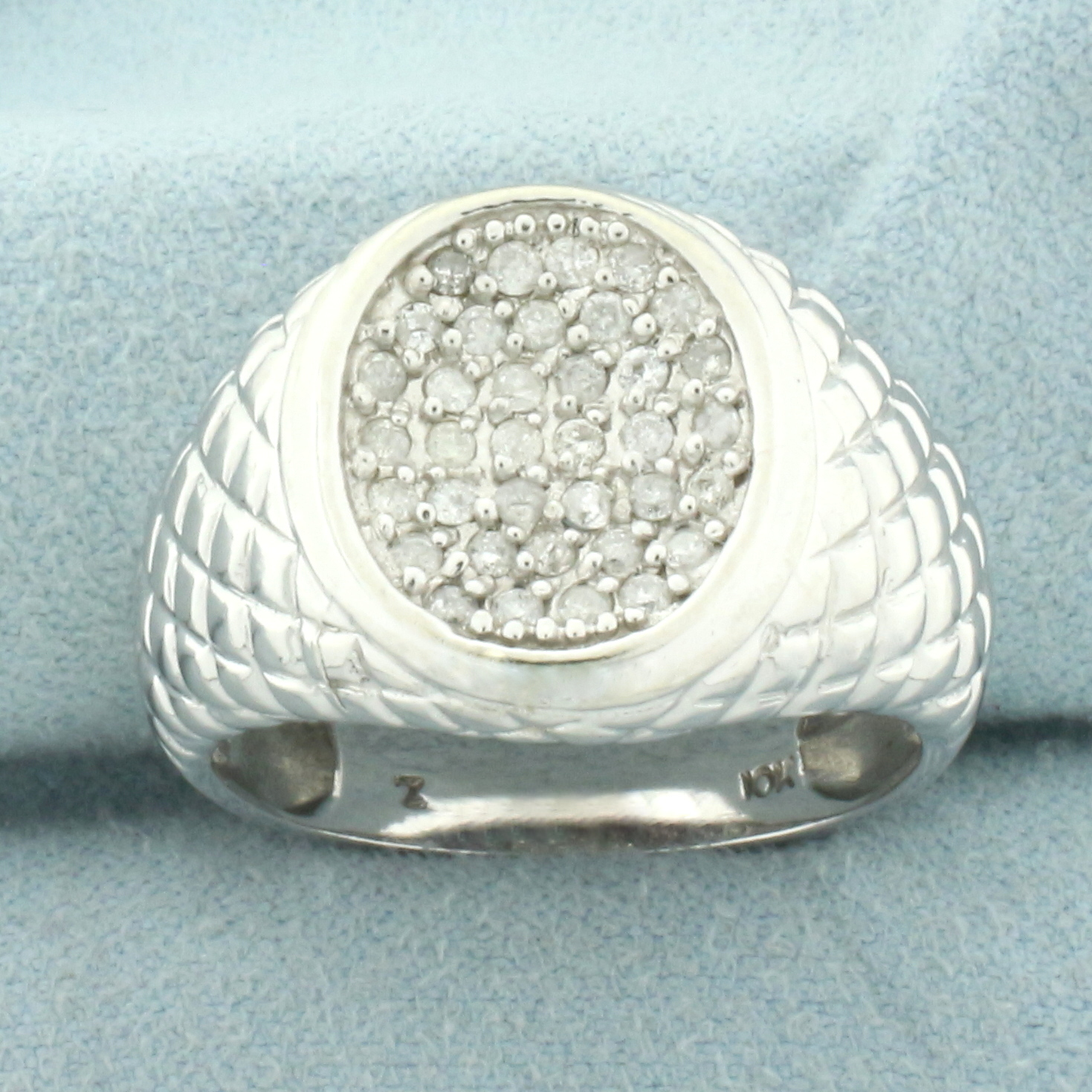 Quilted Design Pave Set Diamond Ring in 10k White Gold