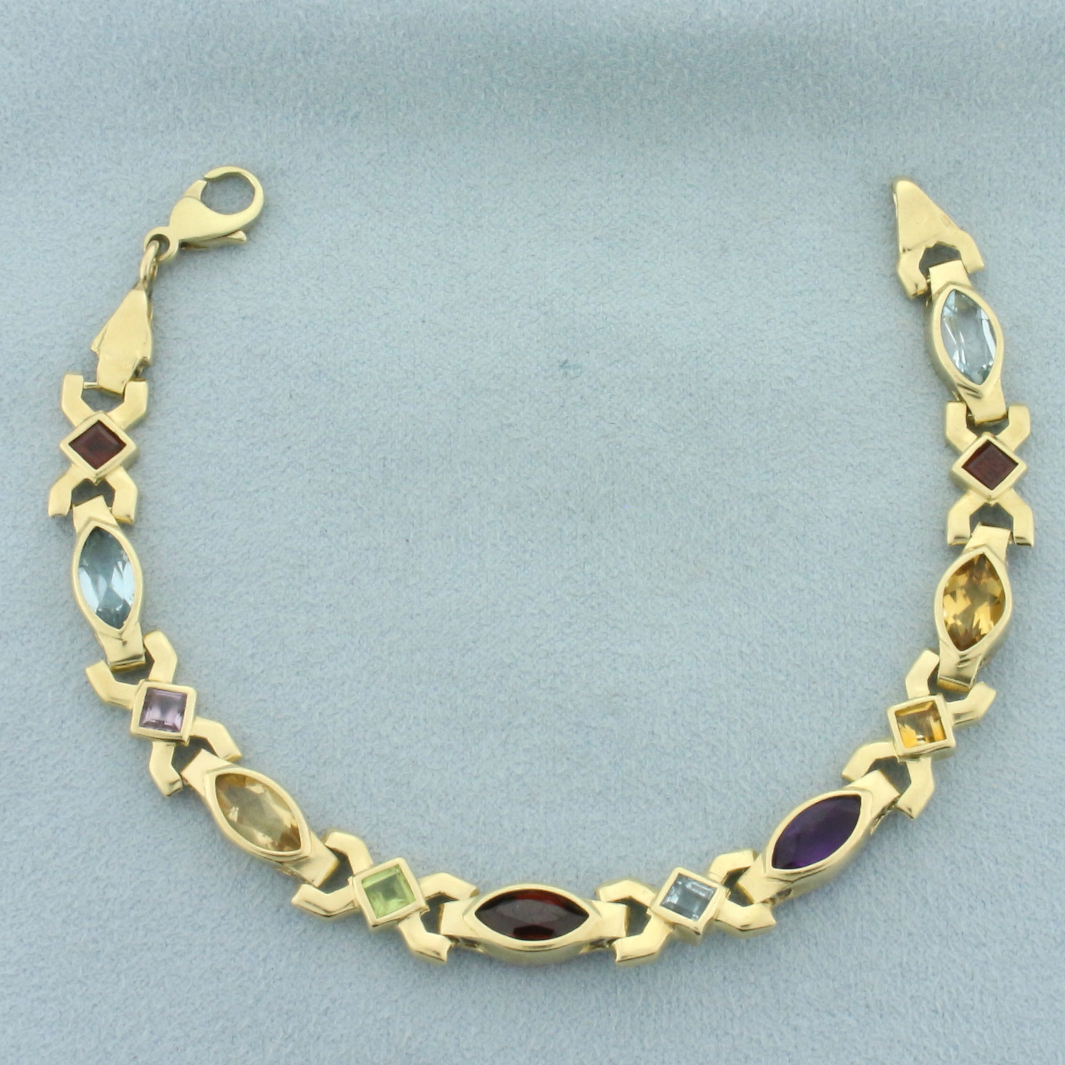 Rainbow Gemstone Geometric Bracelet in 14k Yellow Gold