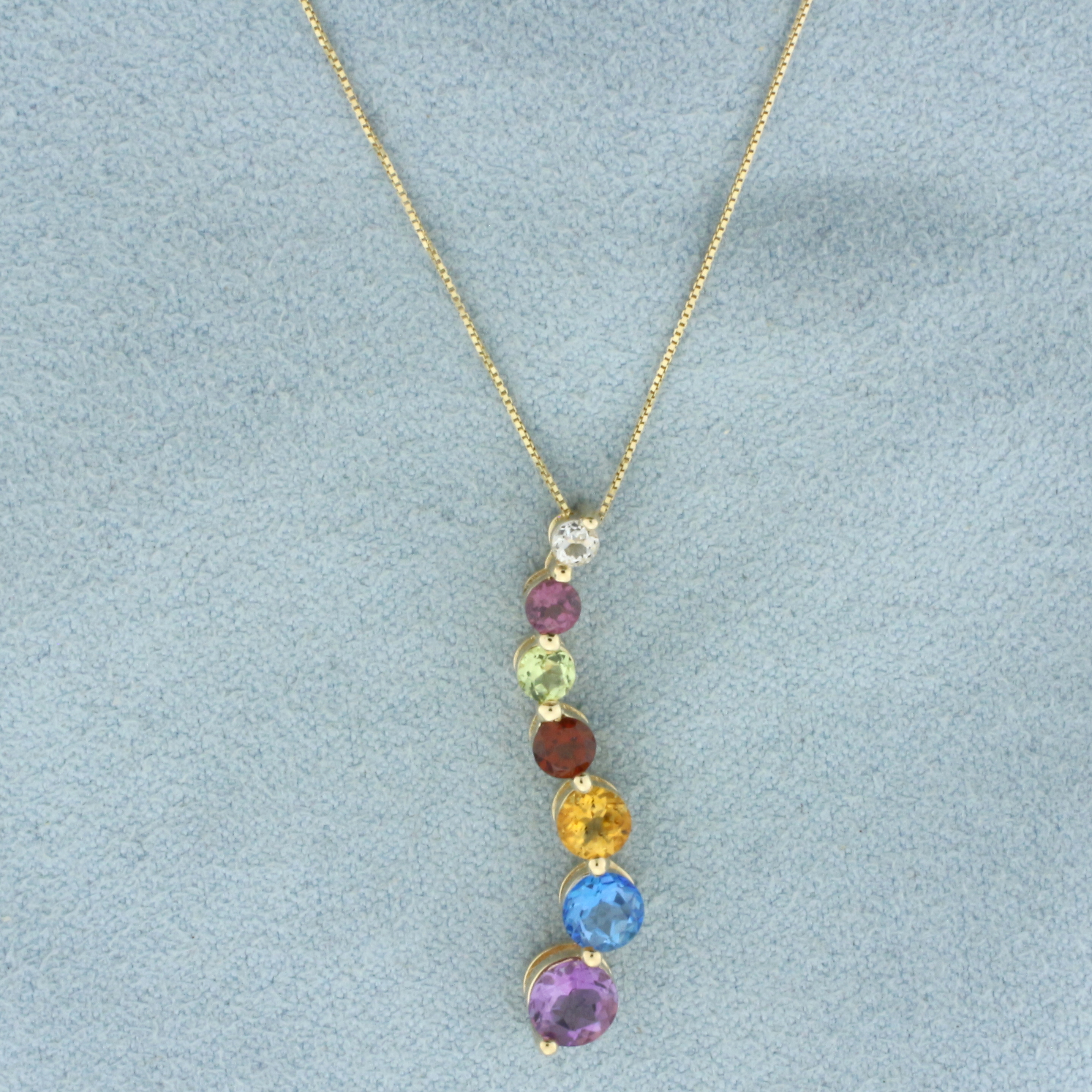 Rainbow Gemstone Journey Necklace in 14k Yellow Gold