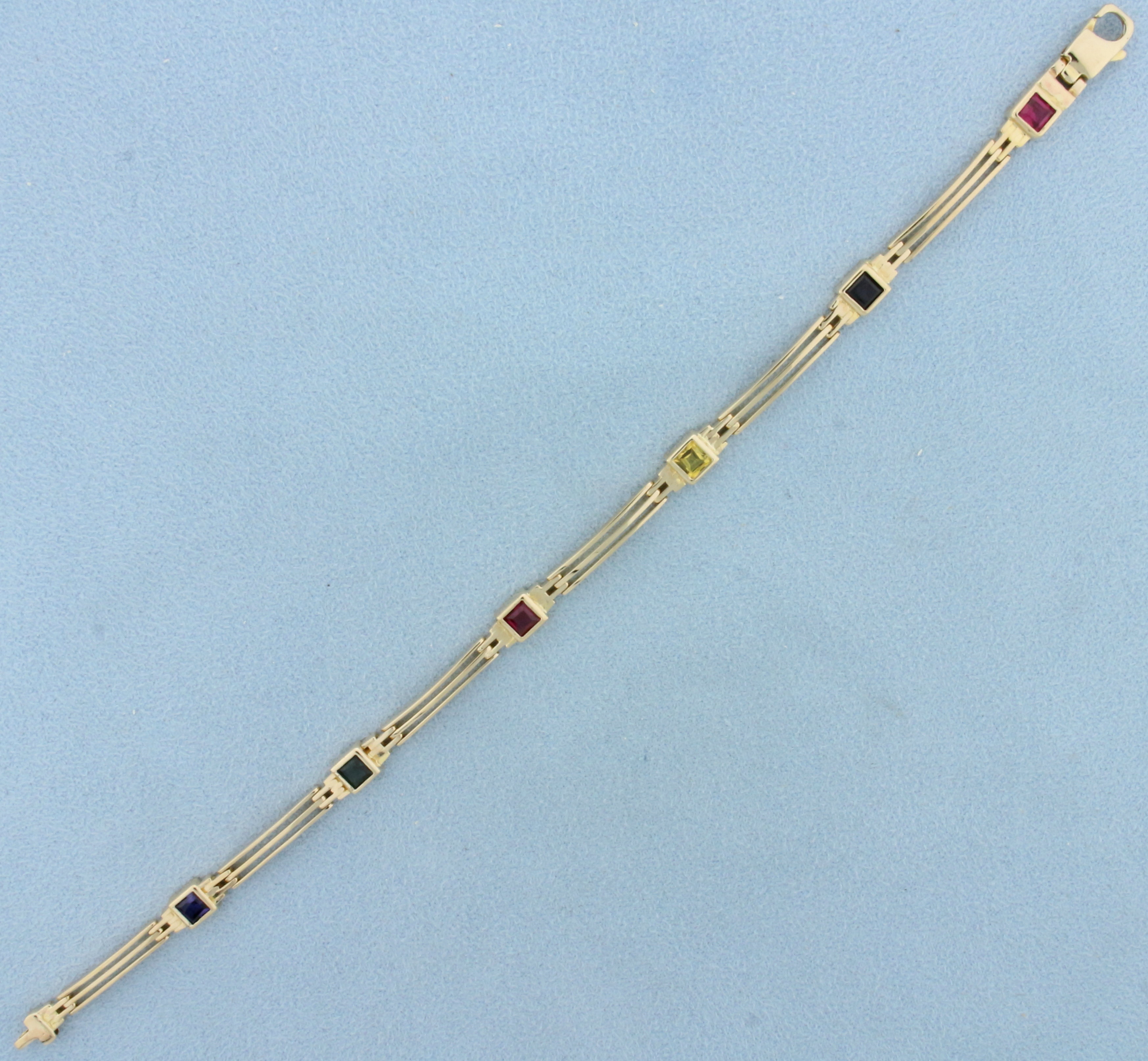 Rainbow Sapphire Bracelet in 14k Yellow Gold
