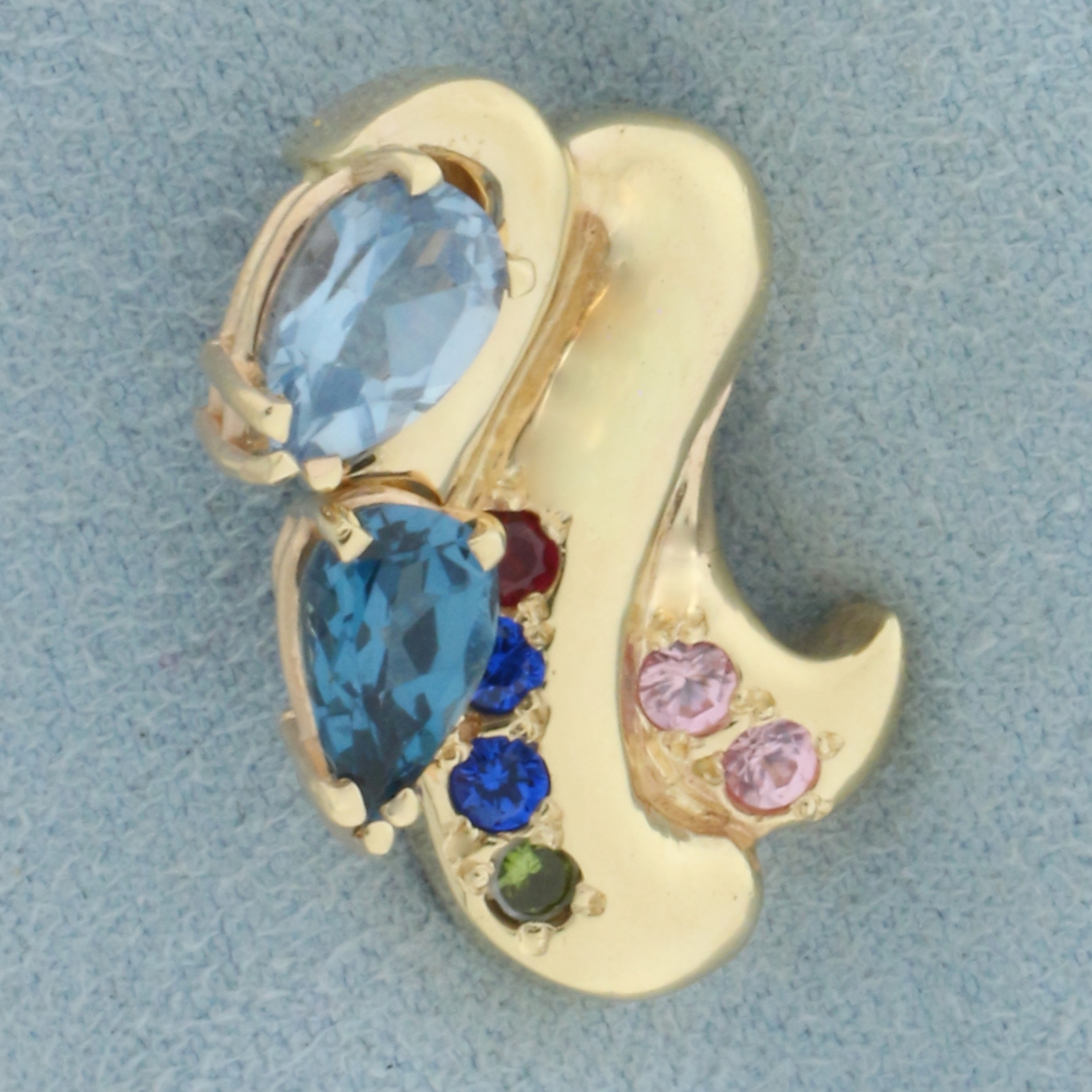 Rainbow Topaz Pendant or Slide in 14k Yellow Gold