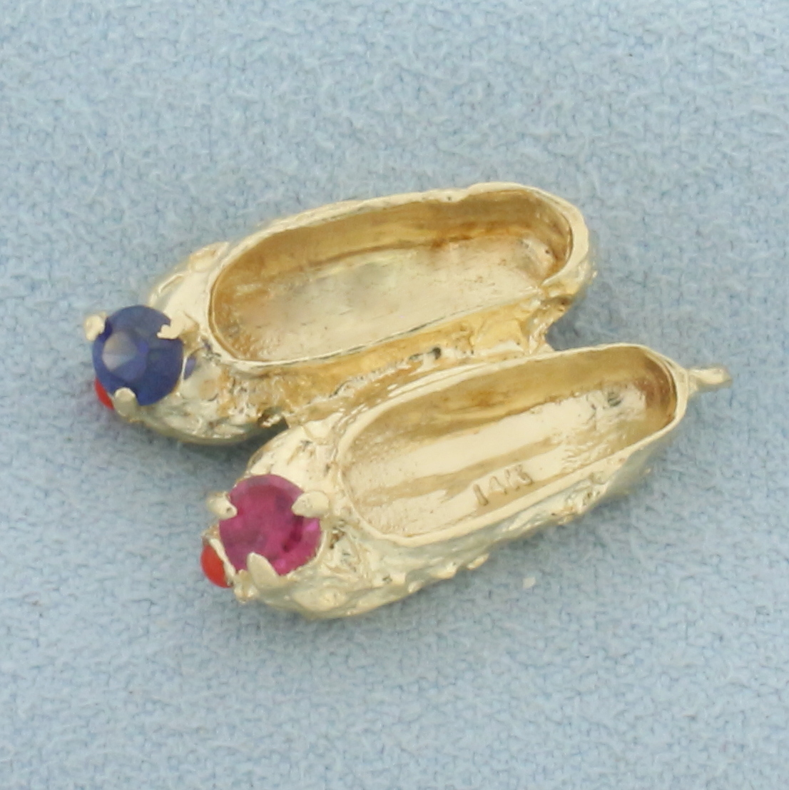 Ruby and Sapphire Ballet Slippers Charm or Pendant in 14k Yellow Gold
