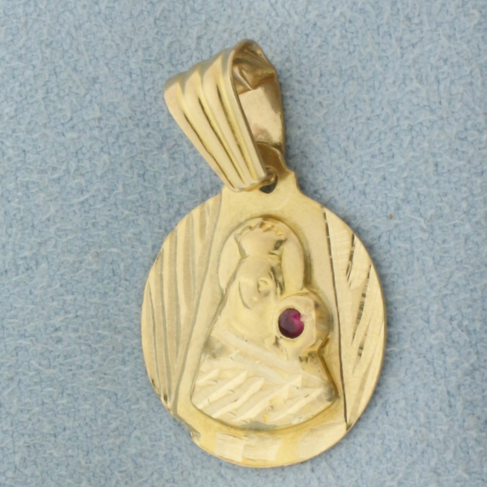 Saint Barbara Ruby Protection Pendant in 10k Yellow Gold