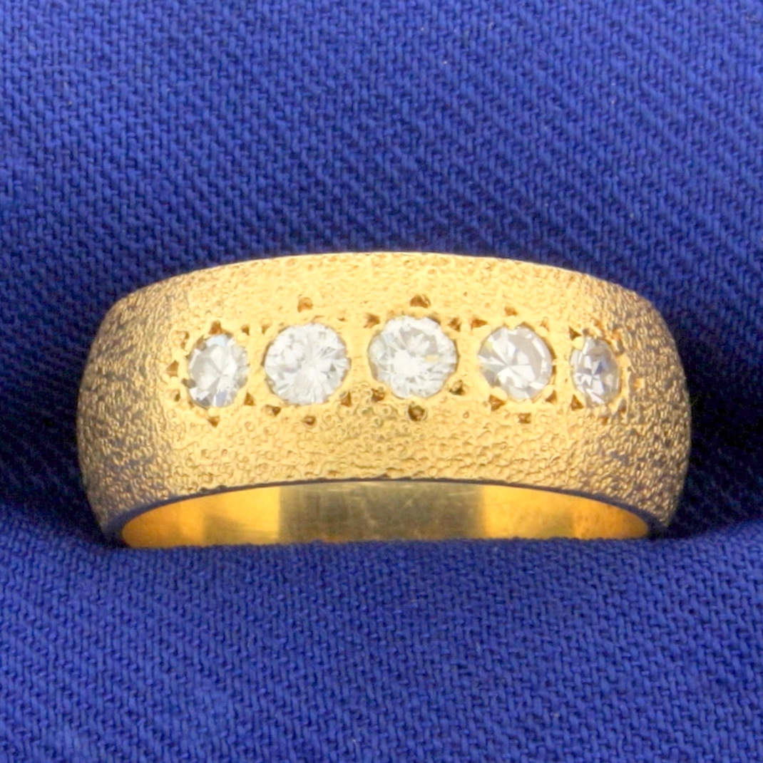 Sandblast Finish Diamond Band Ring in 14k Yellow Gold