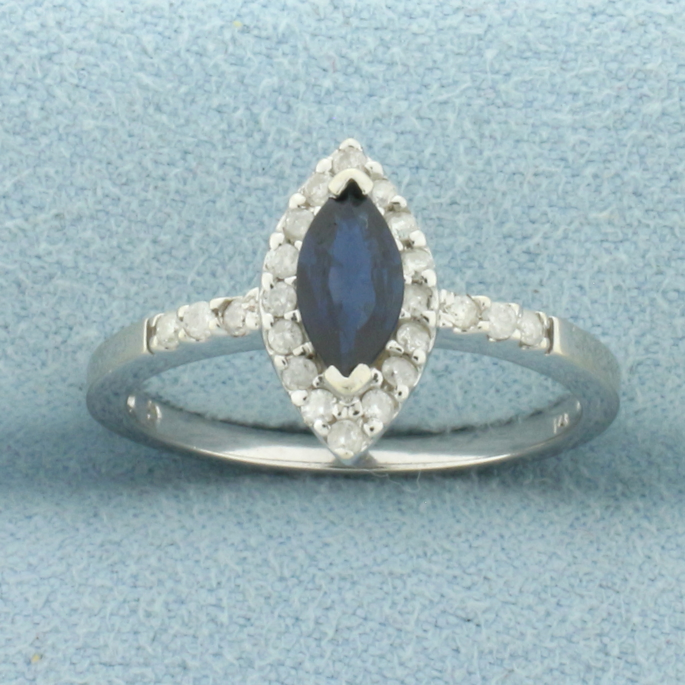 Sapphire and Diamond Halo Ring in 14k White Gold