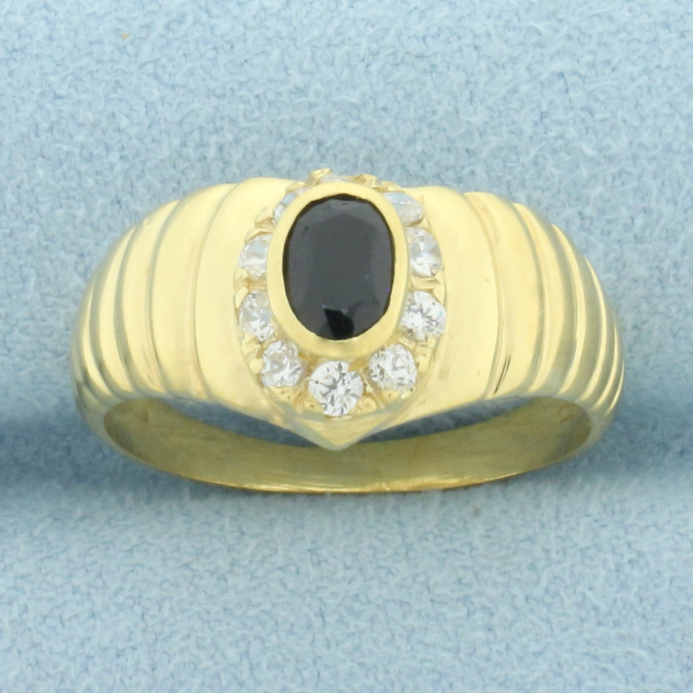 Sapphire and Diamond Halo Ring in 18k Yellow Gold