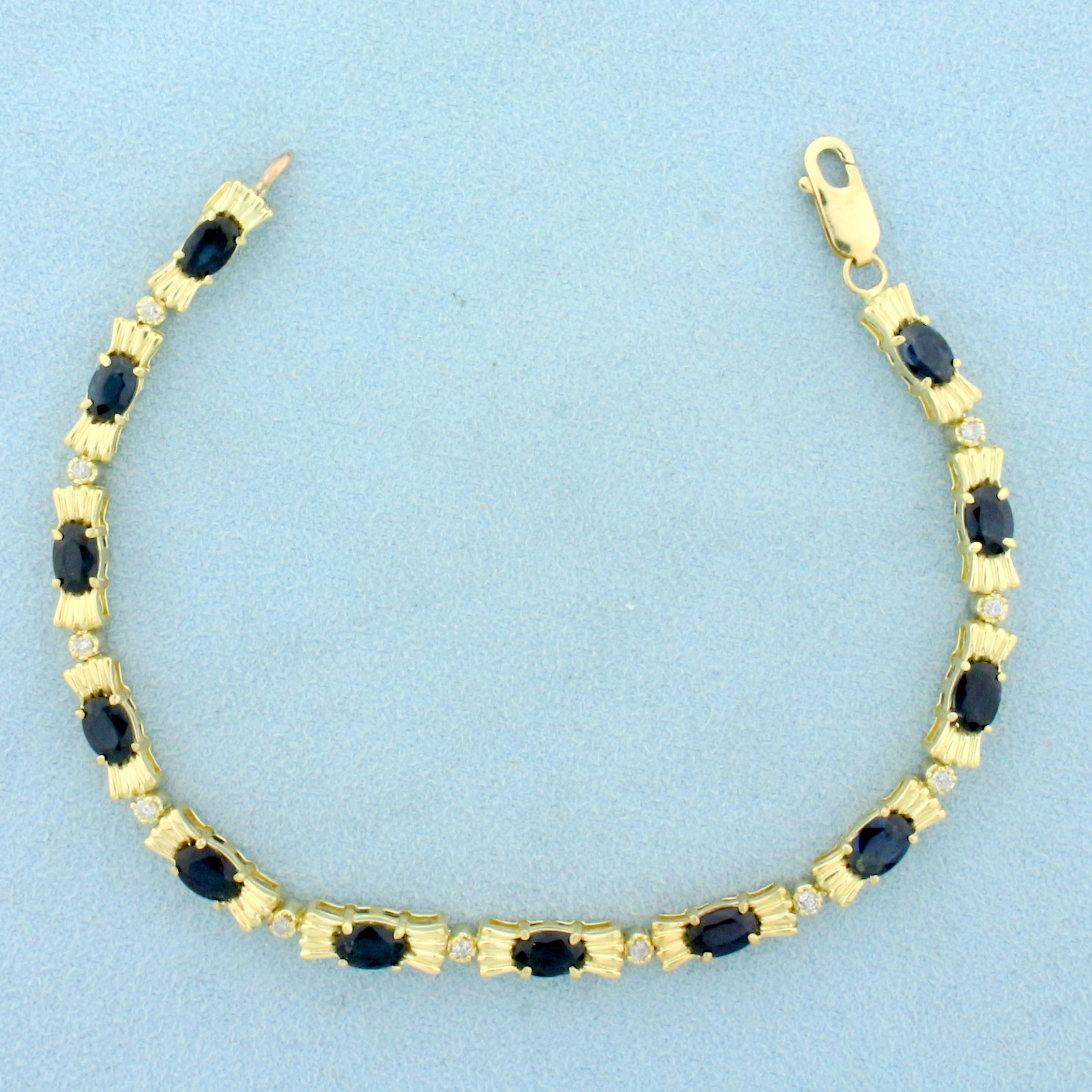 Sapphire and Diamond Line Tennis Bracelet in 14K Yellow Gold