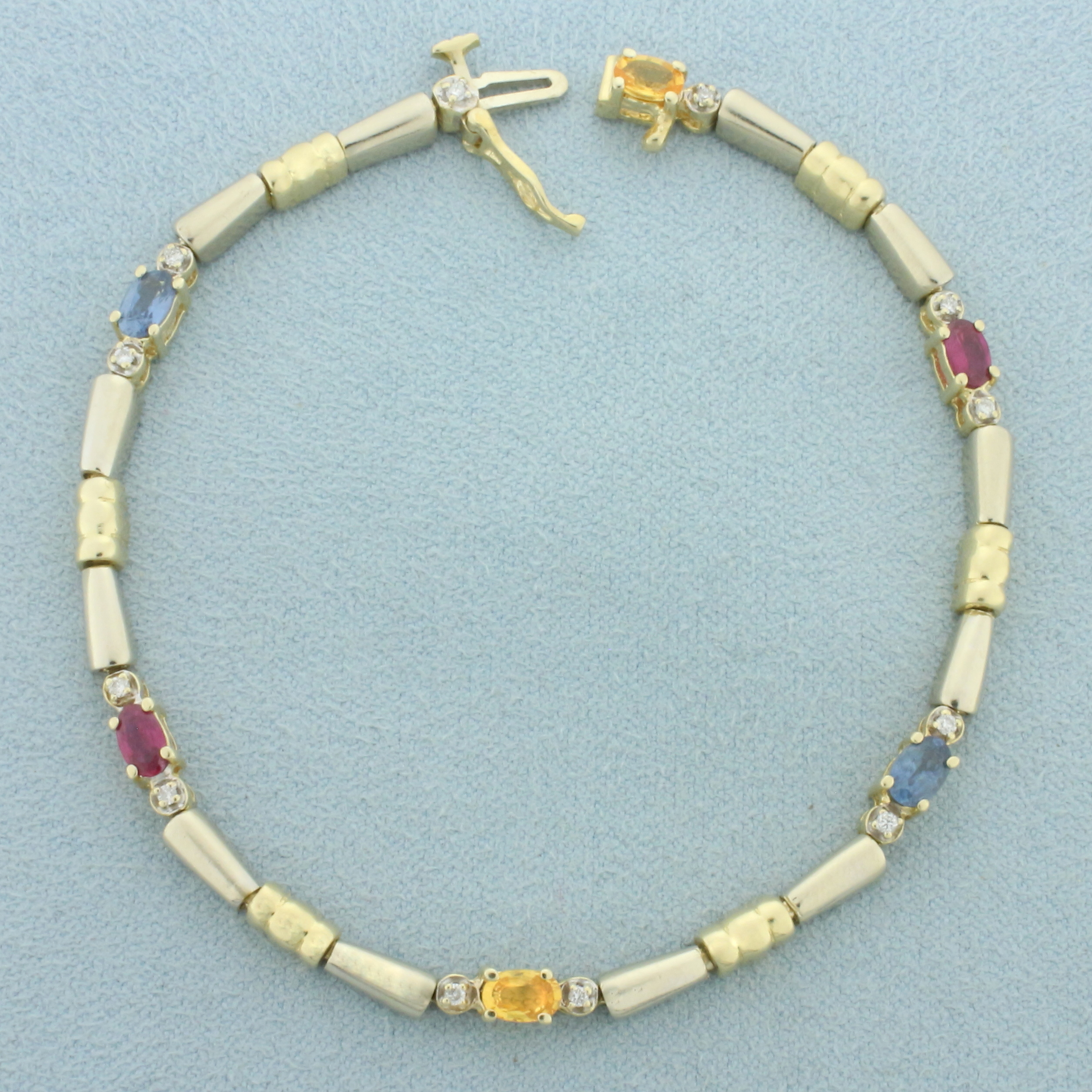 Sapphire and Diamond Two Tone Bracelet in 14k White and Yellow Gold