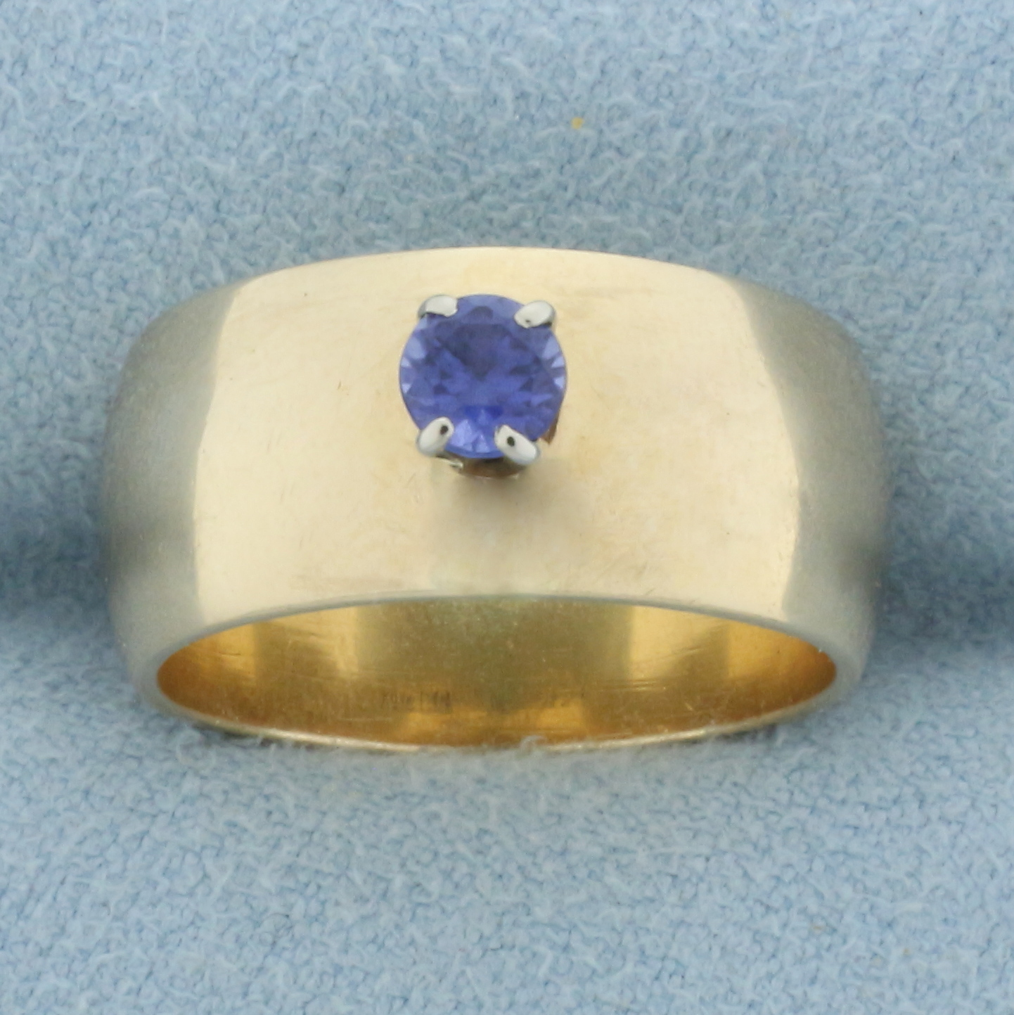Sapphire Solitaire Wide Band Ring in 14k Yellow Gold