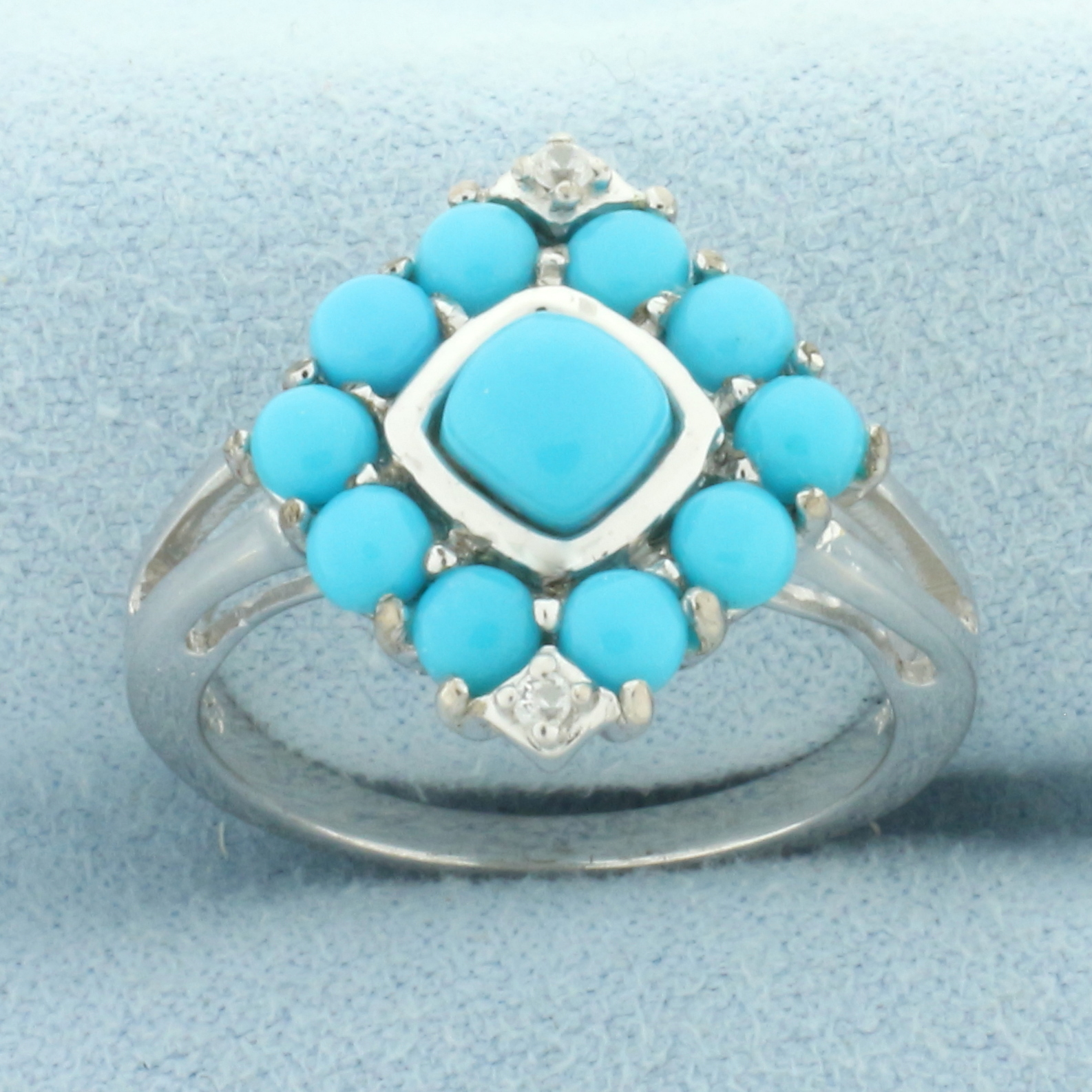 Gem Treasures Sterling Silver Sleeping Beauty Turquoise & Zircon Ring