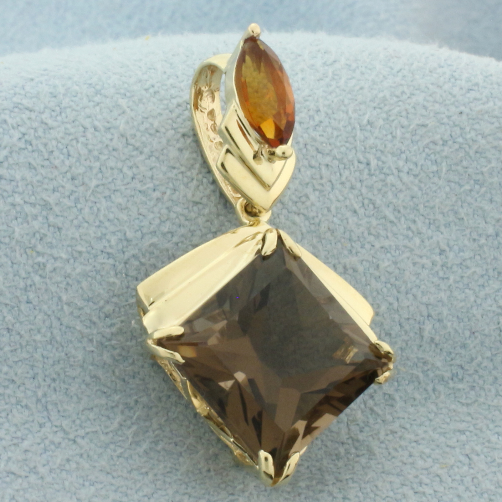 Smoky Topaz and Spessartite Garnet Dangle Pendant Slide in 14k Yellow Gold