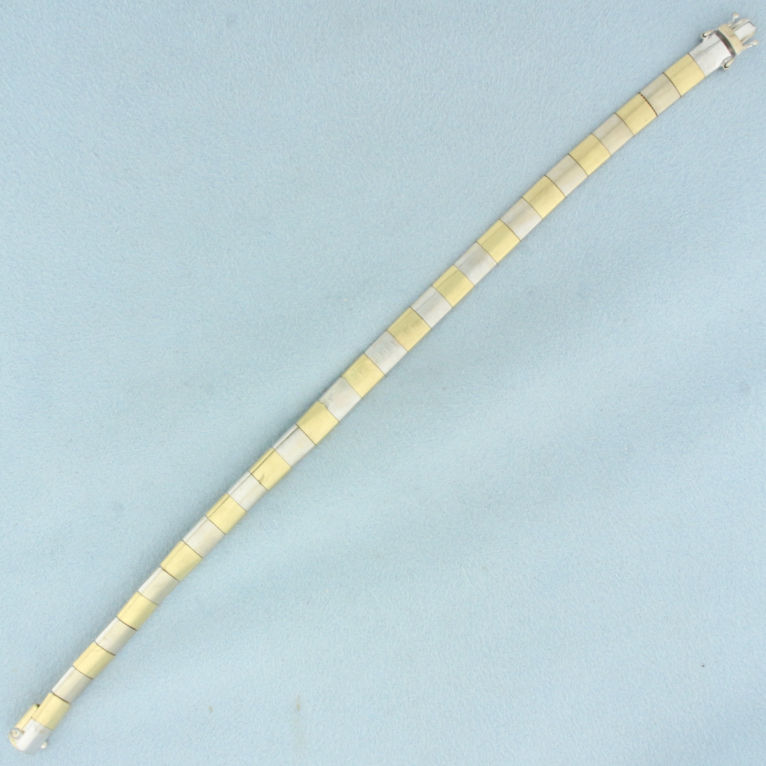 Square Link Checker Design Bracelet in 18k White and Yellow Gold