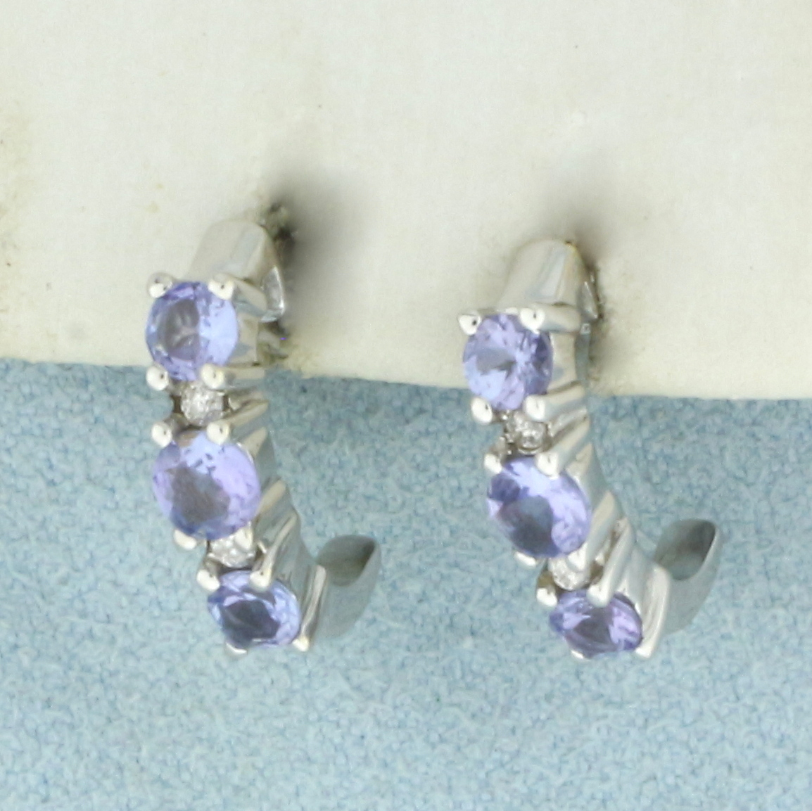 Tanzanite and Diamond Half Hoop Earrings in 14k White Gold