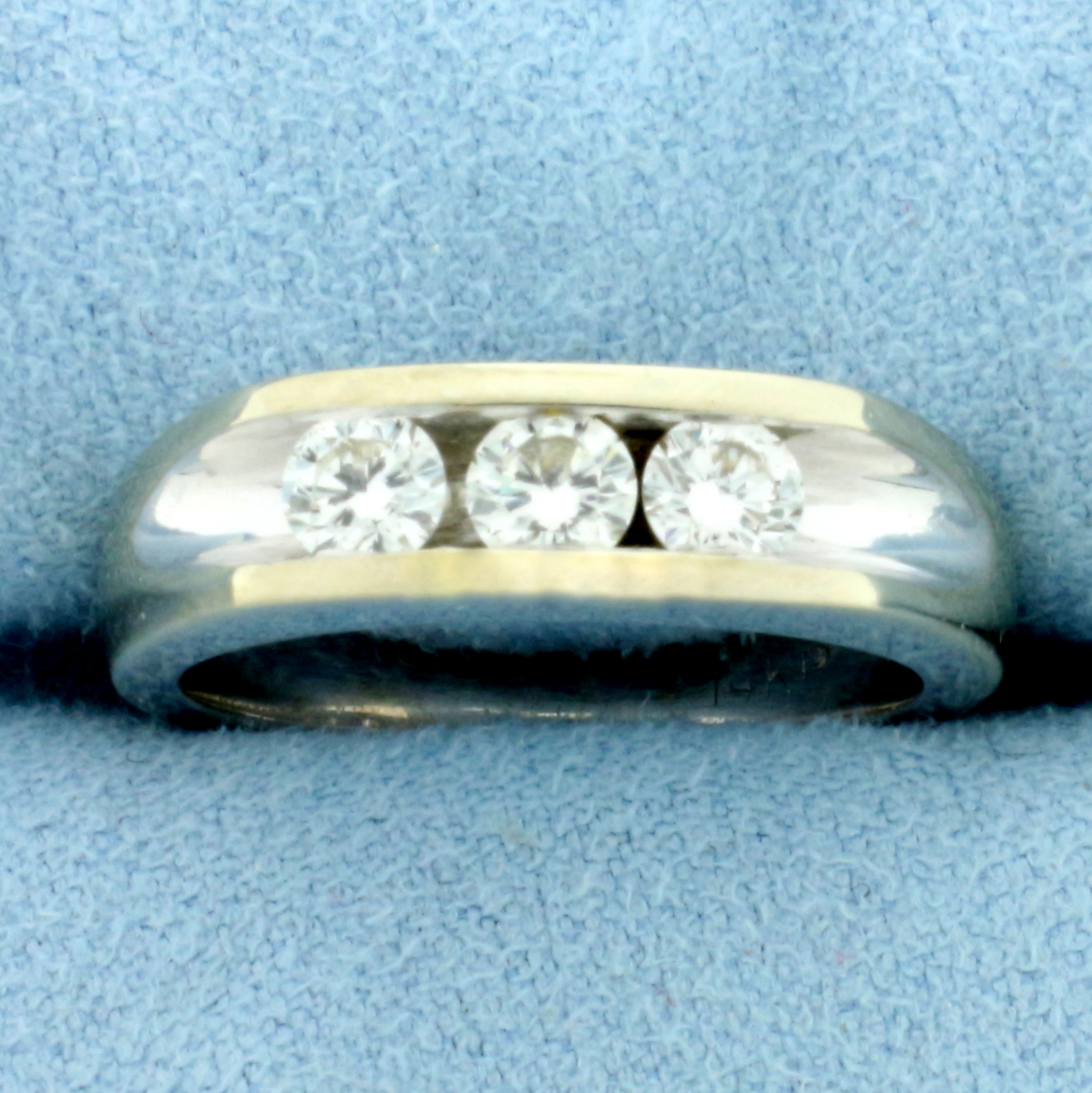 Three Stone Diamond Wedding or Anniversary Band Ring in 14k White Gold