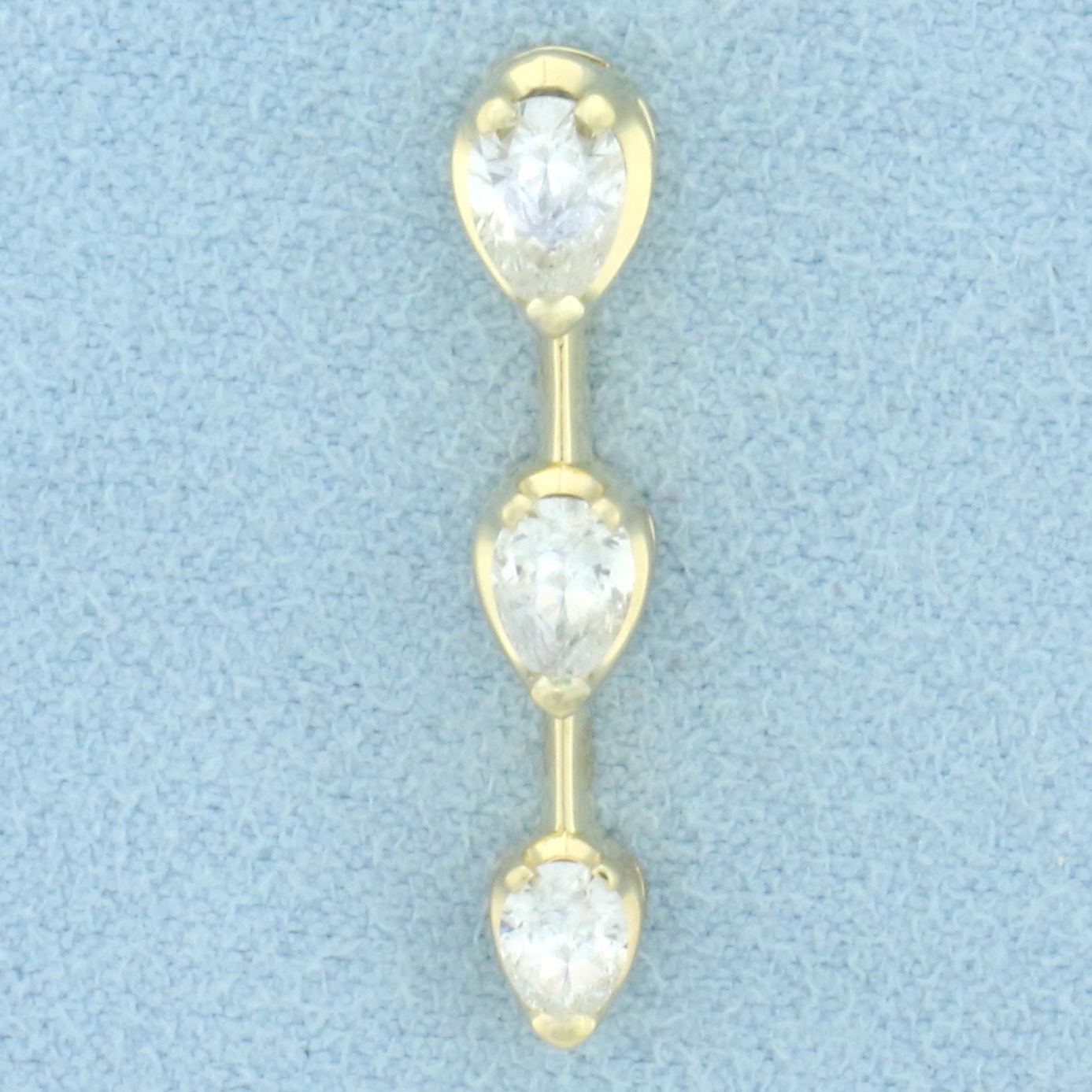 Three Stone Pear Diamond Pendant in 14k Yellow Gold