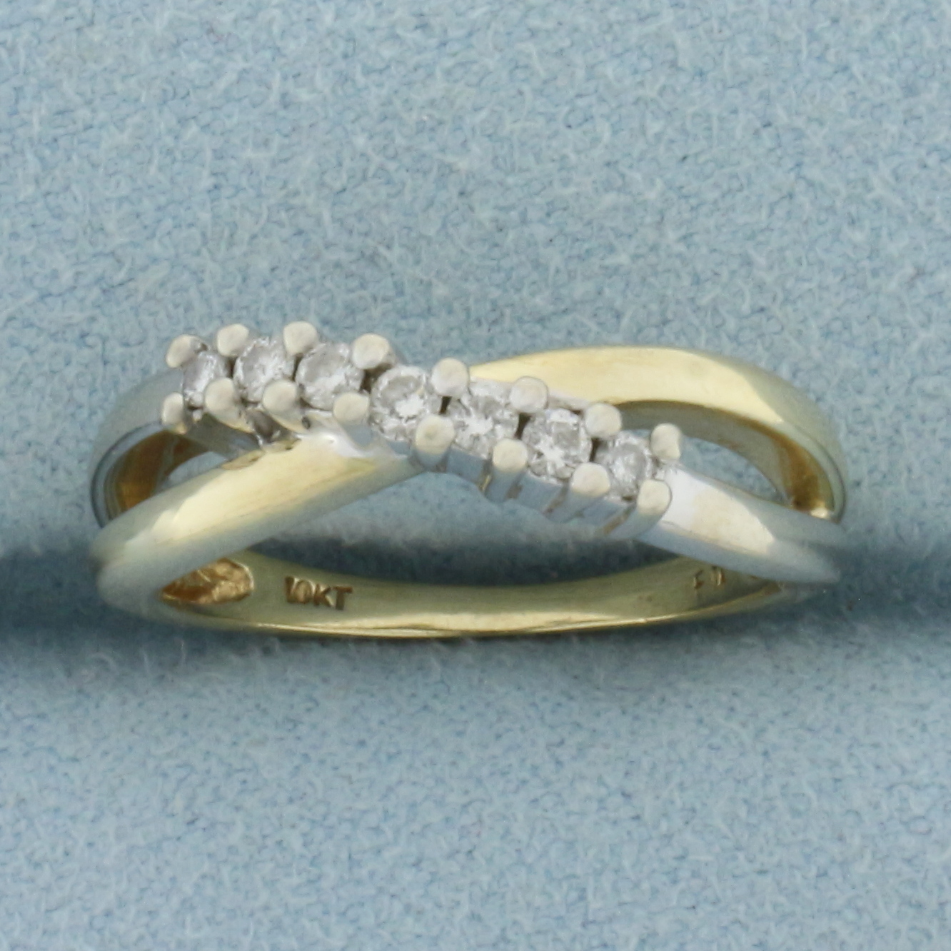 Two Tone Diamond Criss Cross Ring in 10k Yellow and White Gold