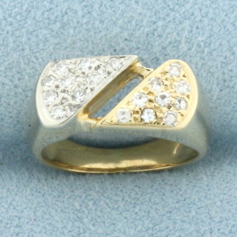Two Tone Diamond Pave Pinky Ring in 14k Yellow and White Gold