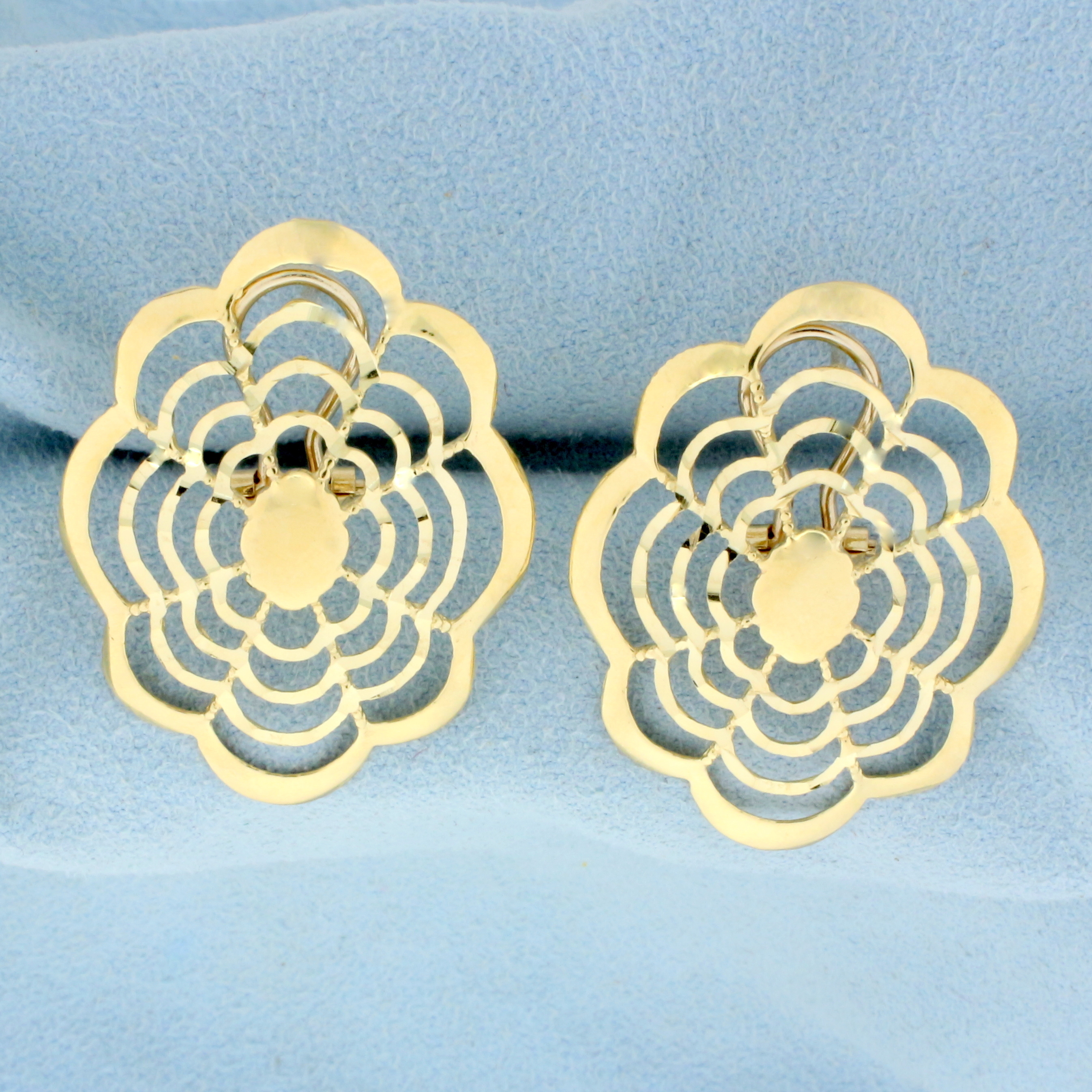 Unique Cut Out Spider Web Design Earrings in 14K Yellow Gold