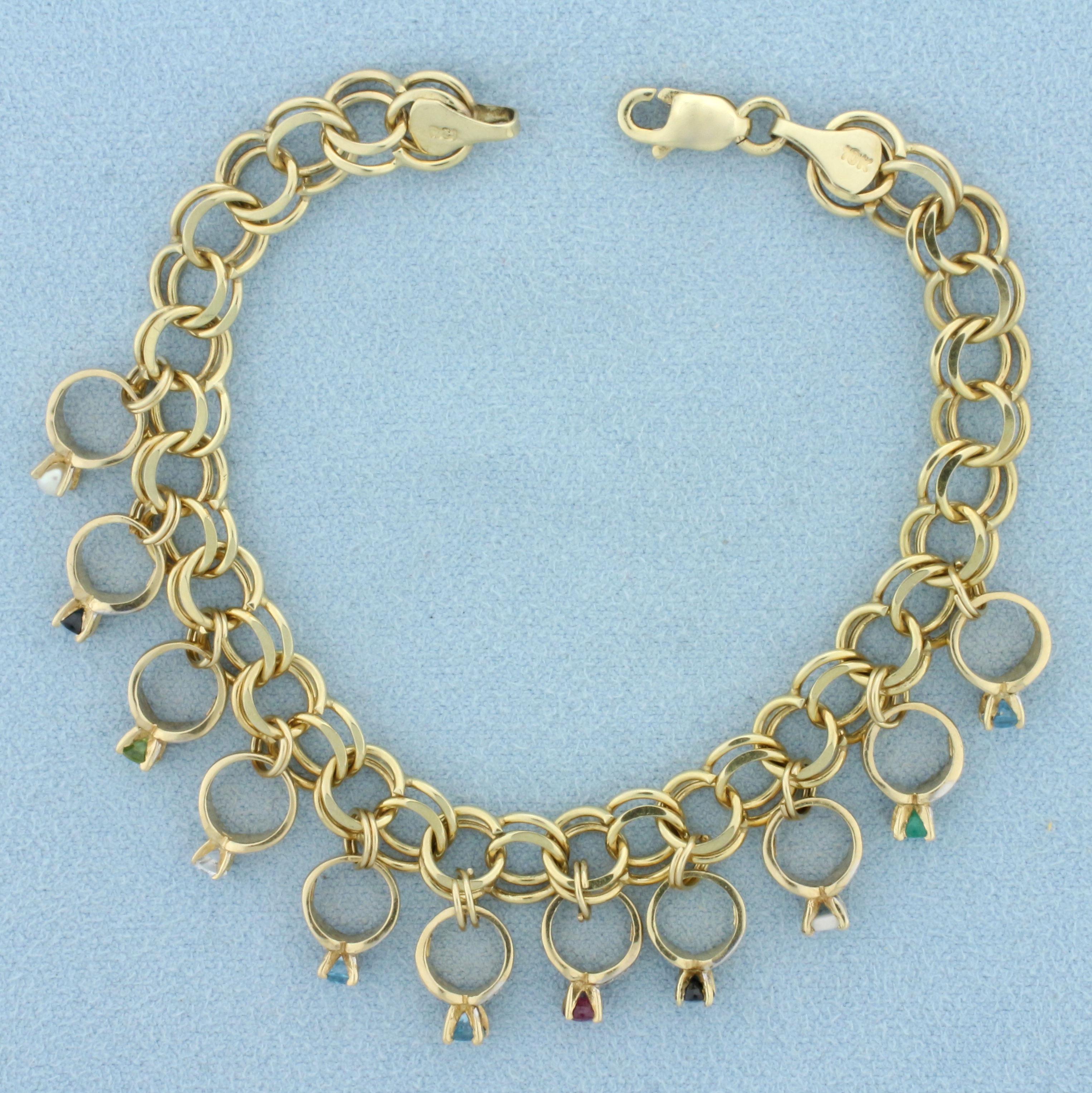 Unique Dangle Rings Charm Bracelet in 10k Yellow Gold